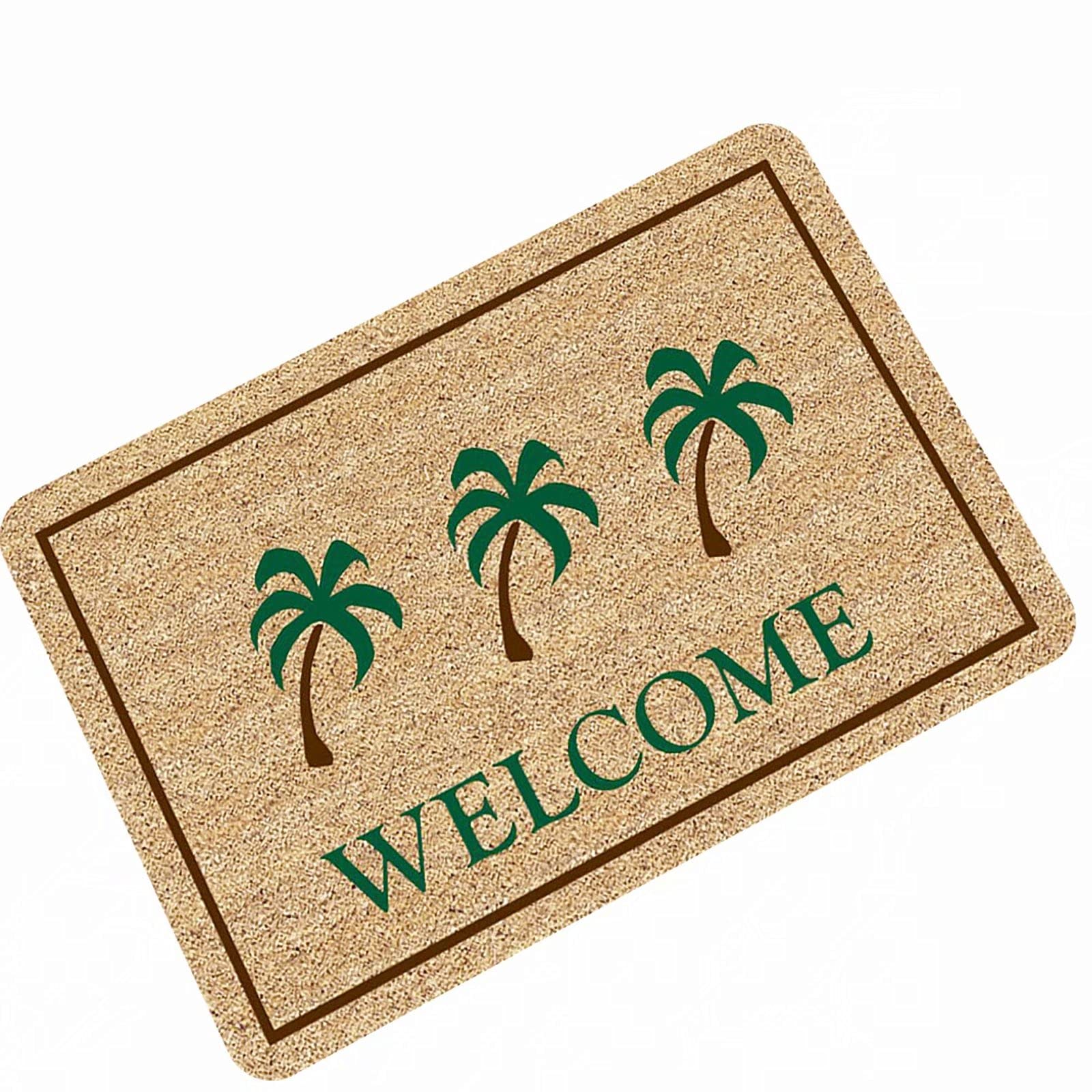 ATOLY Welcome Palm Tree Doormat - Indoor/Outdoor Non-Slip Entrance Rug 27.5x47.2 Inches - Brown Green Tropical Design for Front Door, Porch, Patio & Home Decor