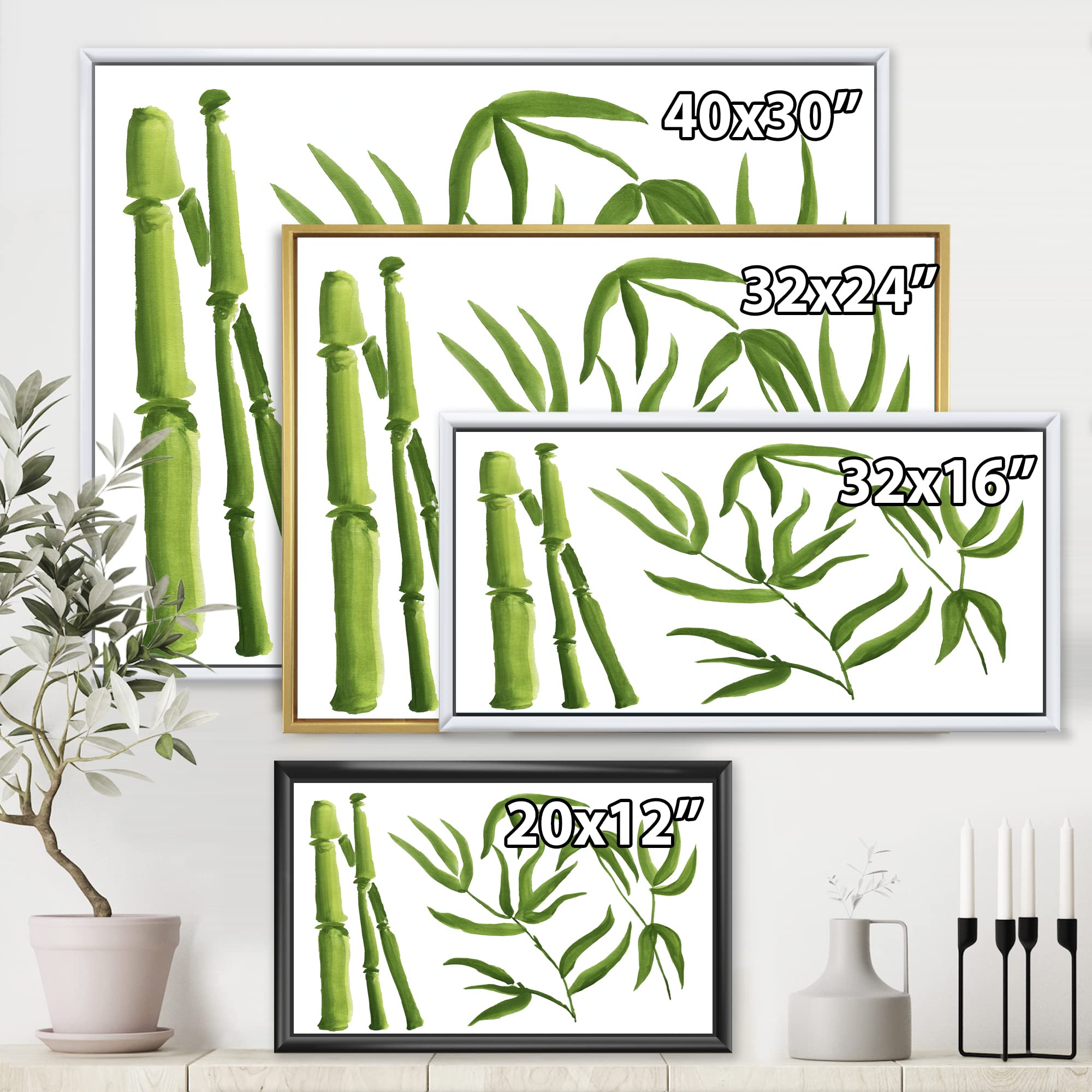 DesignQ Bamboo Branches In The Forest IV - Tropical Framed Canvas Wall Art Print for Home & Office Decor | Nature Inspired Living Room & Bedroom Wall Decor