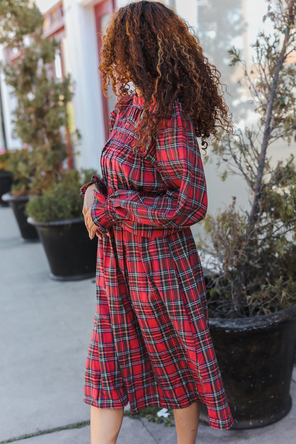Hunter Red Plaid Check Woven Pocketed Dress for Women | Casual & Party Wear | Perfect for Fall, Winter & Holiday Outfits