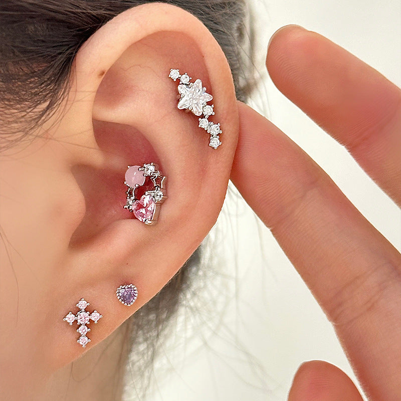 20G Pink Sweet Heart Forward Helix Conch Earrings for Women | Cartilage Hoop Earrings | EGD0433 | Perfect for Daily Wear, Parties & Gifts