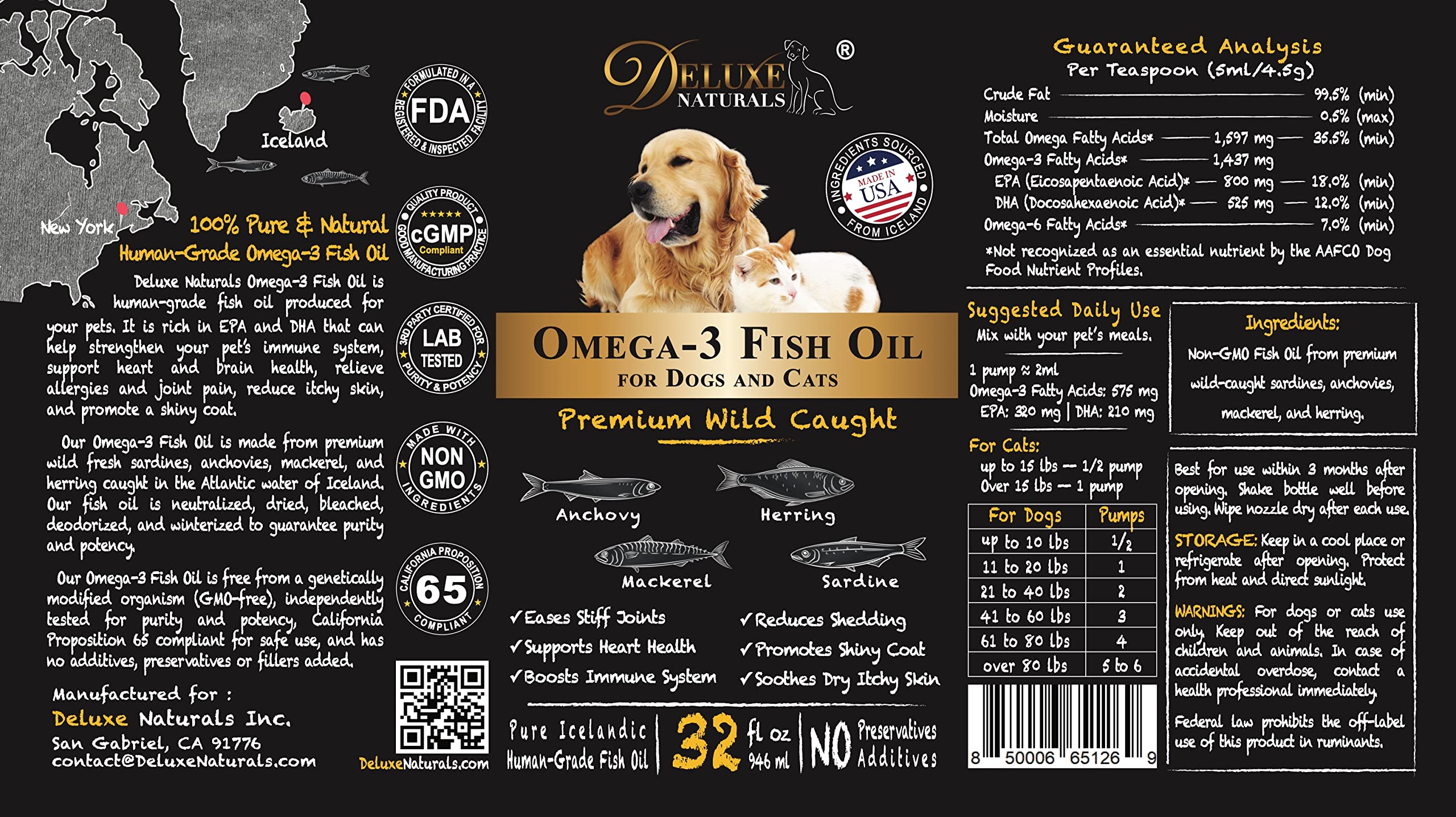 Premium Omega-3 Fish Oil Supplement for Dogs & Cats - Natural EPA + DHA for Healthy Skin & Coat, Joint Support, Immune & Heart Health - 32oz Liquid - Perfect for Daily Pet Care & Allergy Relief