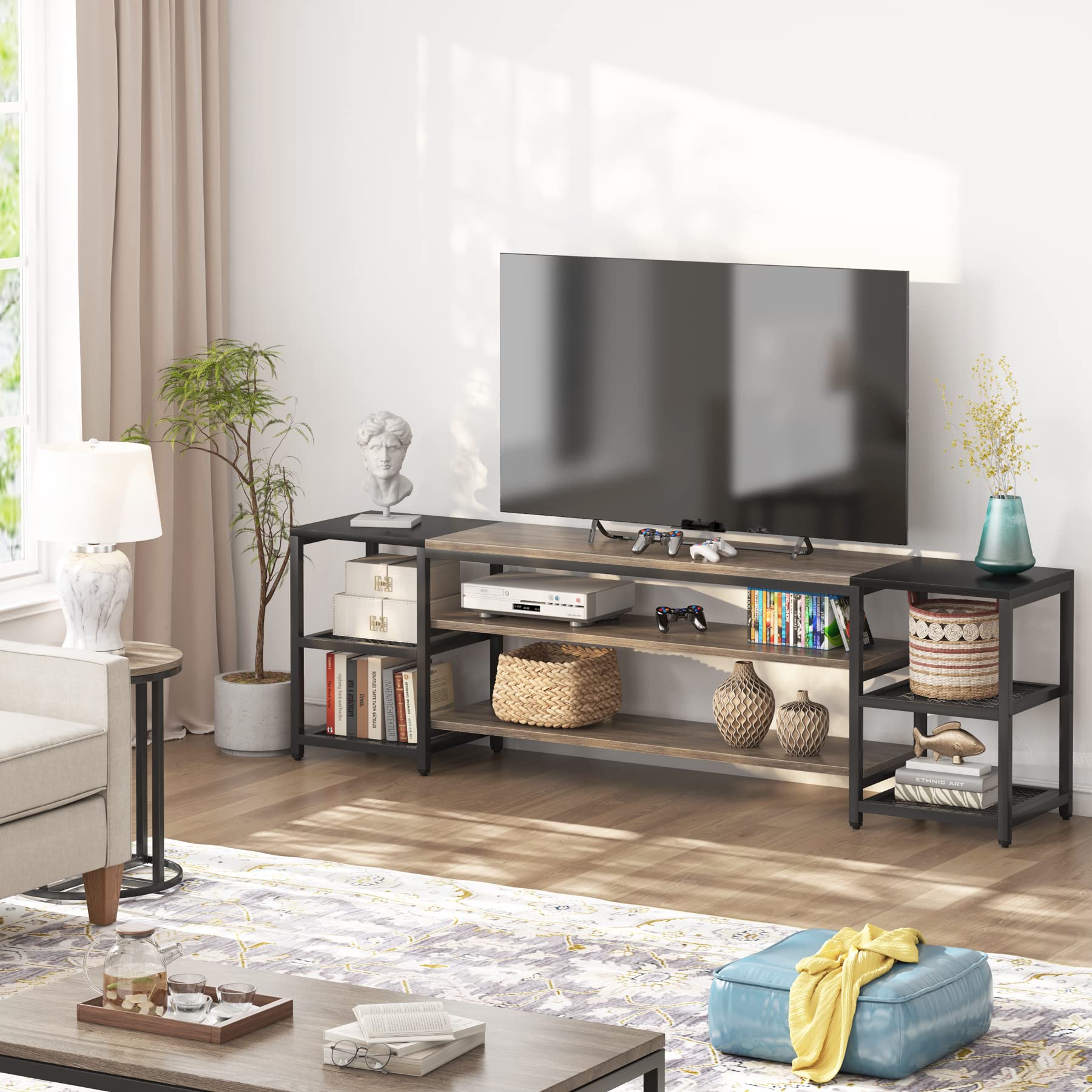 Tribesigns 78 Inch TV Stand for TVs up to 85 Inch - Industrial Style 3-Tier Media Console with Storage Shelves, Entertainment Center for Living Room & Home Theater - Perfect for Organizing Gaming Consoles, Sound Systems & Movie Nights