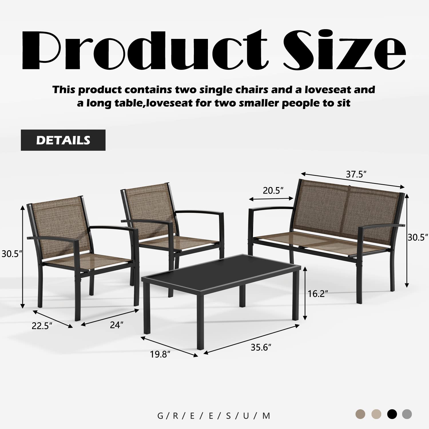 Greesum 4-Piece Outdoor Patio Furniture Set with Glass Coffee Table - Brown Wicker Conversation Set for Garden, Lawn, Poolside & Backyard - Perfect for Relaxing, Entertaining and Outdoor Dining