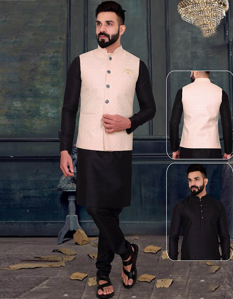 Elegant Black Silk Kurta with Churidar - Traditional Indian Outfit for Women | Perfect for Festivals, Weddings & Special Occasions