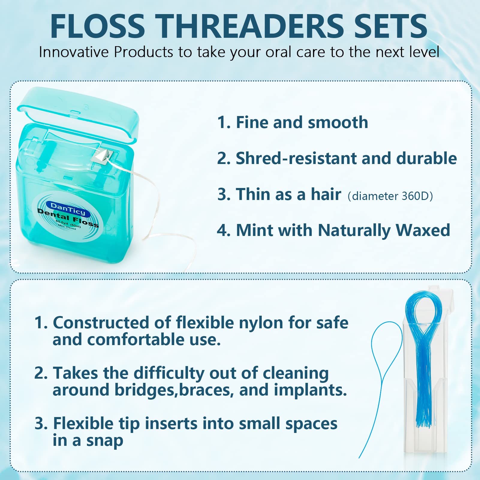 **PFAS-Free Mint Dental Floss & Threaders Set (167FT Floss + 50 Threaders) – Deep Cleaning for Braces, Bridges & Implants – Perfect for Travel & Oral Care Routine**
