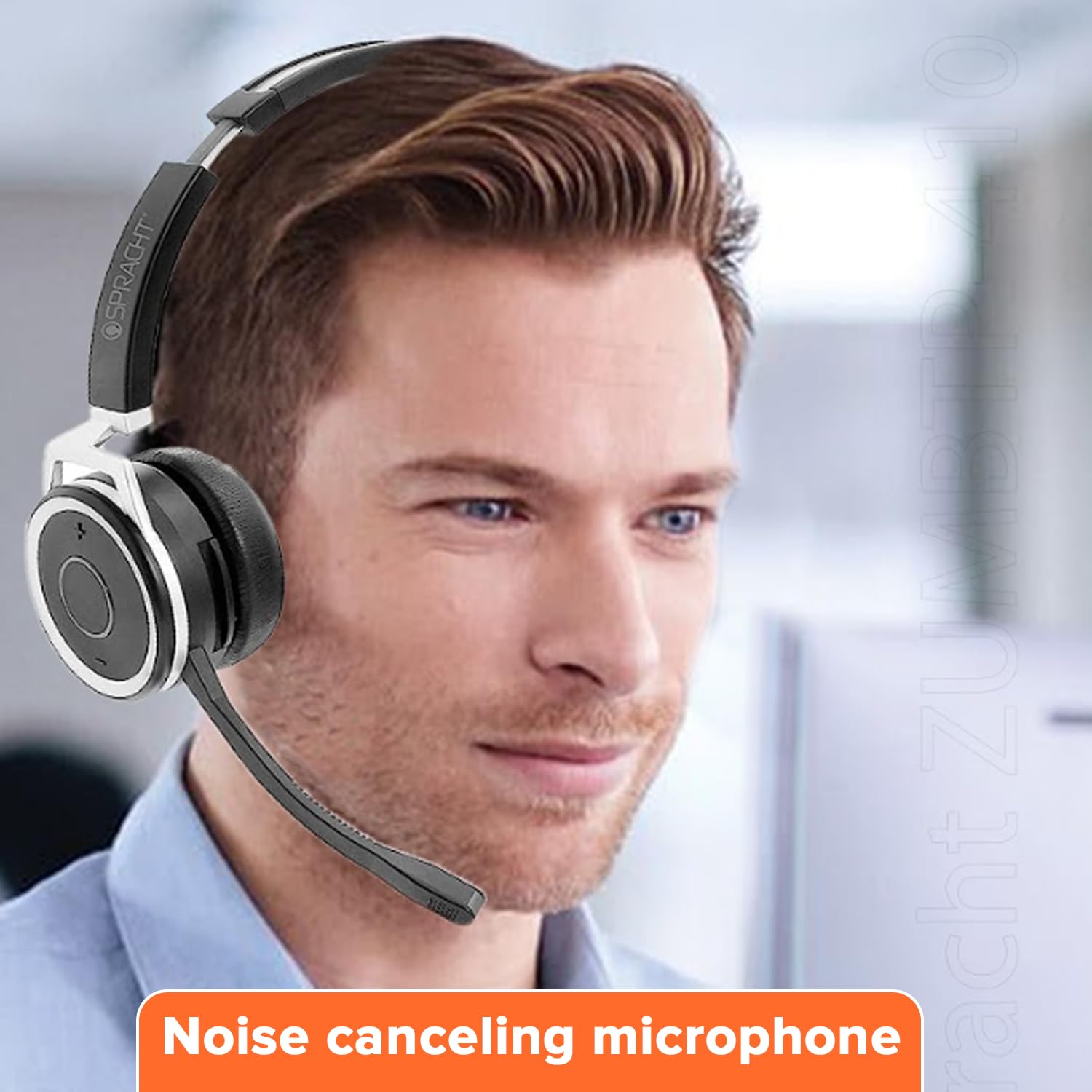 Spracht ZumBT-410 Premium Bluetooth Headset with Noise-Canceling Mic | Wireless Office Headset with Charging Base & USB Dongle for PC/Mac | Ideal for Remote Work, Video Calls, Zoom Meetings & Home Office Use
