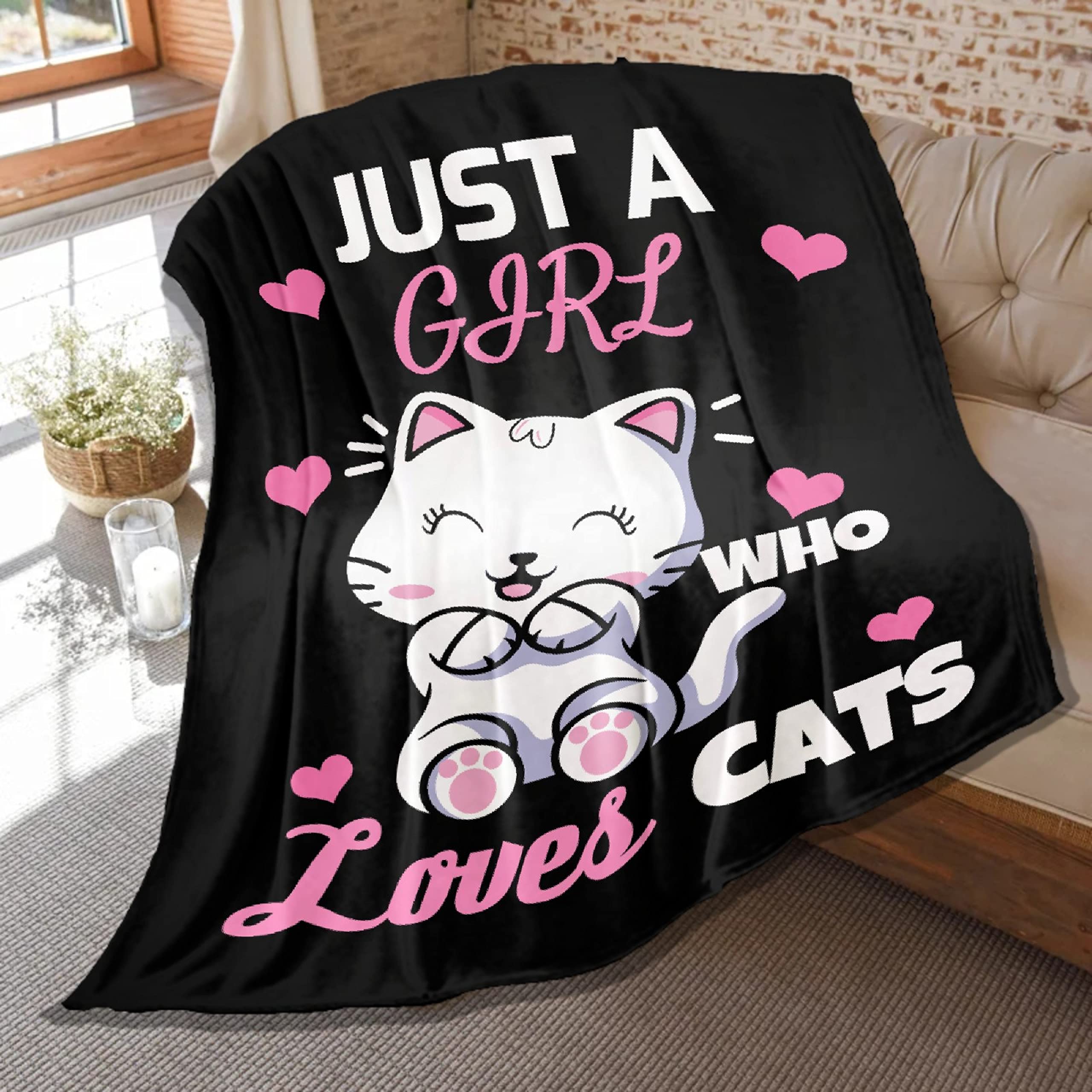 Soft Fluffy Plush Cat Blanket - Cute Animal Pattern Throw for Girls, Pets, and Cat Lovers - 40