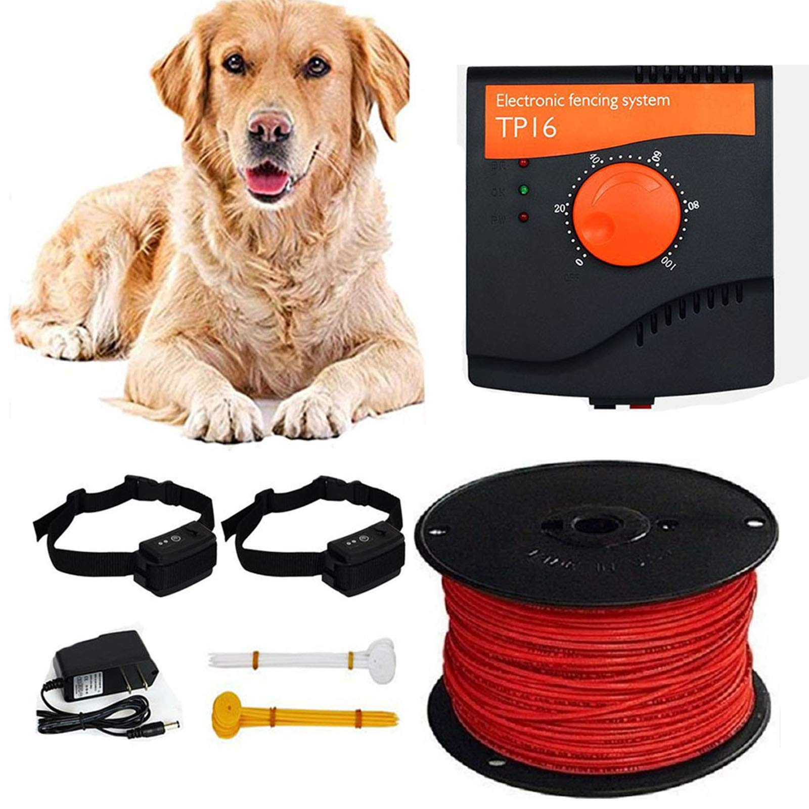 Waterproof Adjustable Shock Dog Training Collar & Underground Electric Fence System - Stay & Play Wire Fence for All Dogs (2-Dog Compatible) | Safe Outdoor Containment Solution for Pets