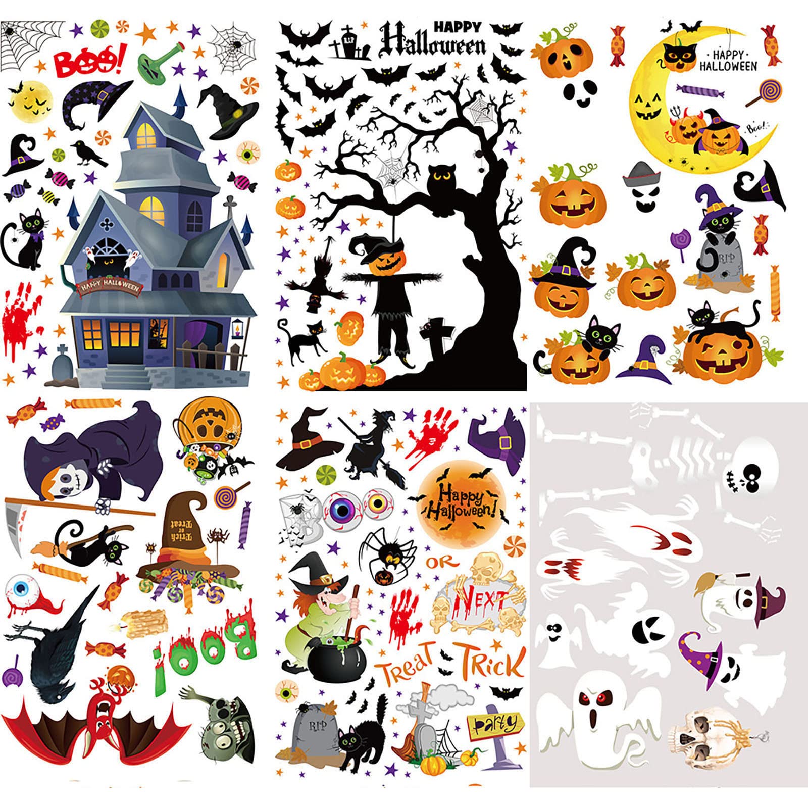 QQtangYA Halloween Window Clings - 6 Pack Halloween Party Decorations, Window Decals & Stickers for Kids, Arts & Crafts - Cyan (One Size) - Perfect for Halloween Party Supplies, Home Decor & Classroom Activities