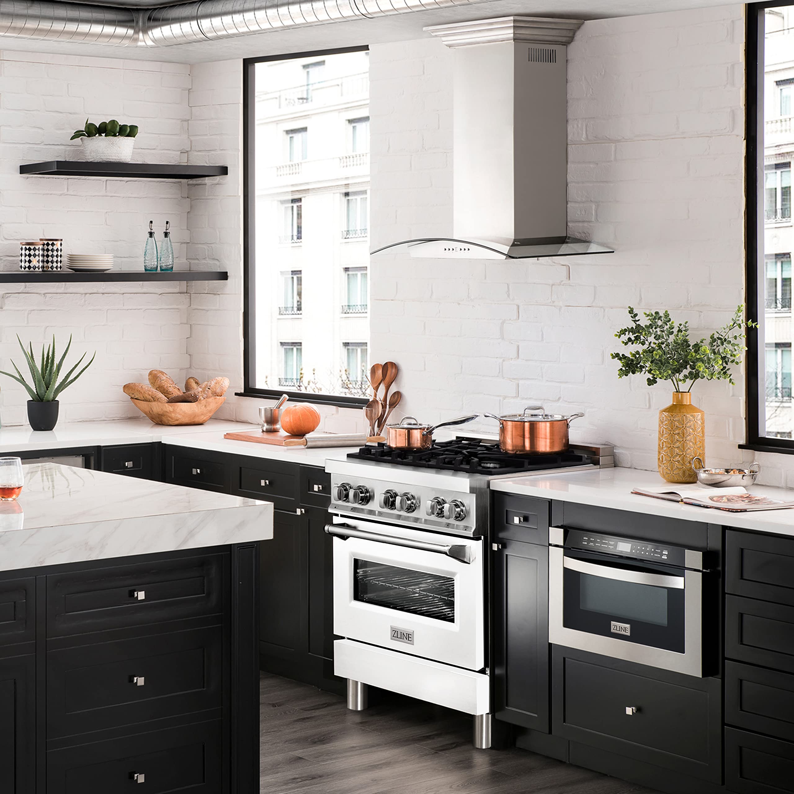 ZLINE 30-inch 4.0 cu. ft. Dual Fuel Range with 4-Burner Gas Cooktop & Electric Convection Oven - Stainless Steel with White Matte Door (RA-WM-30) - Perfect for Modern Kitchens, Home Chefs & Restaurant-Style Cooking