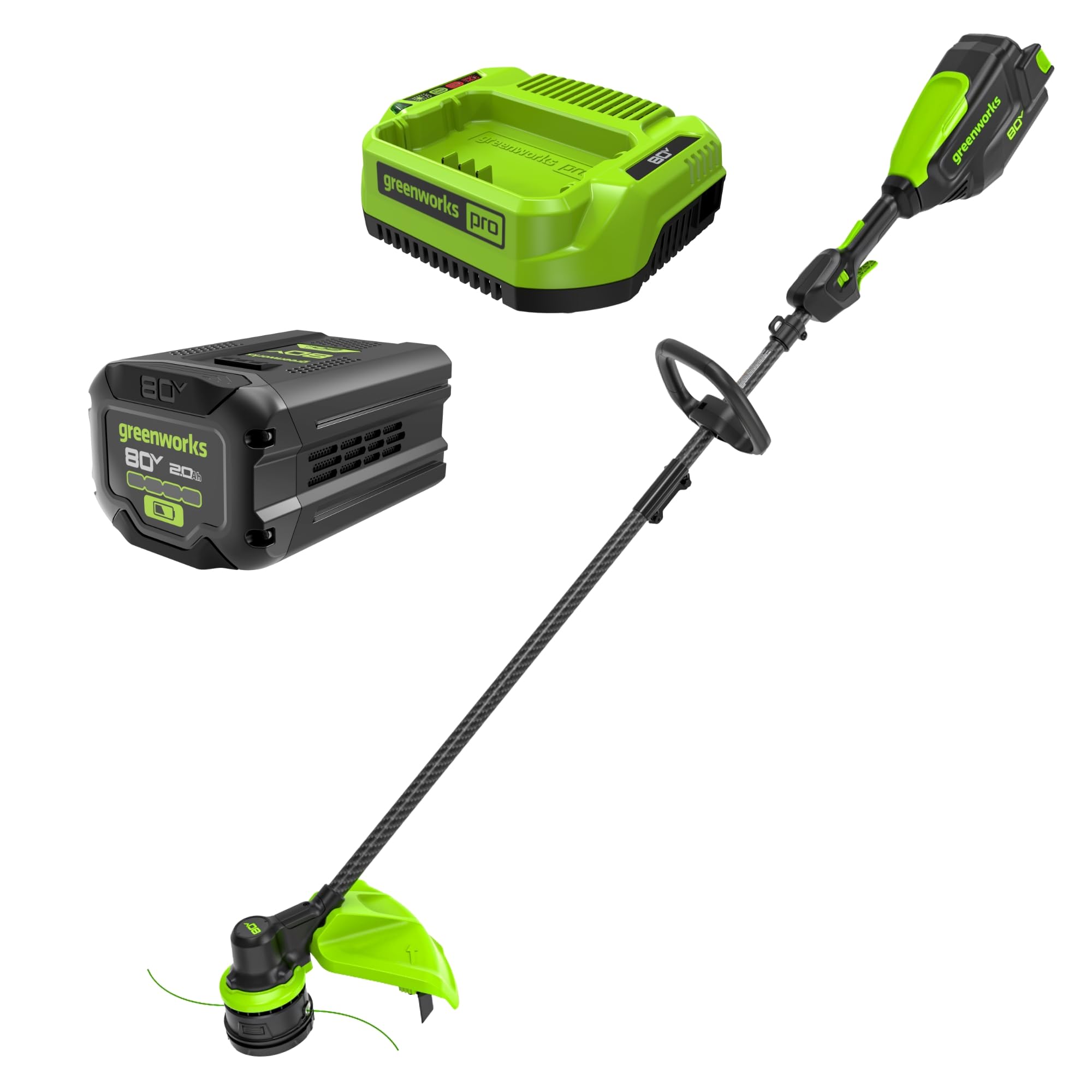 Greenworks 80V 16-Inch Brushless Cordless String Trimmer with Carbon Fiber Shaft - Includes 2.0Ah Battery & Fast Charger - Perfect for Lawn Edging, Weed Control & Yard Maintenance