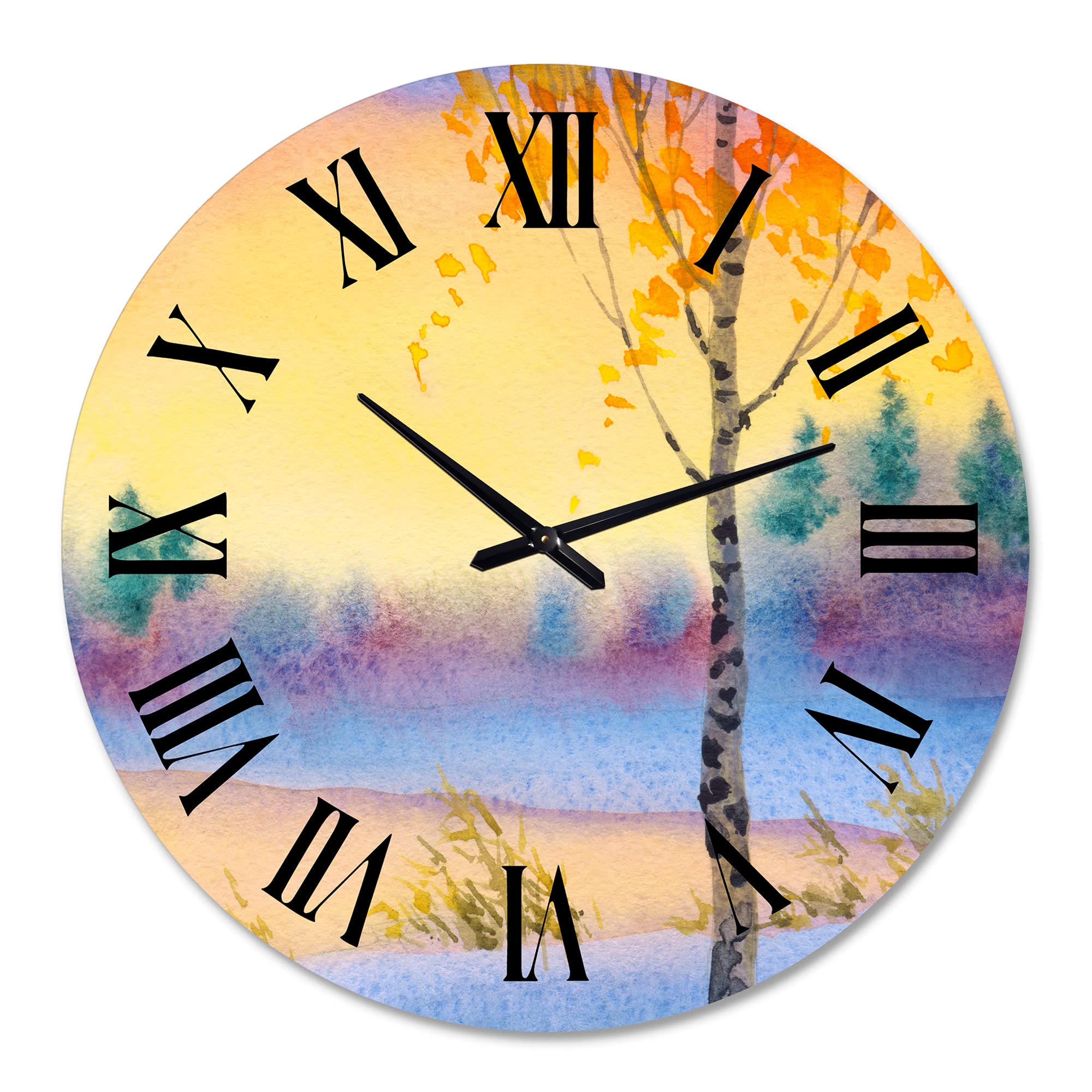 DesignQ Traditional Wall Clock - Winter Landscape Evening Sky Over Lake - Large Nature-Themed Wall Clock for Bedroom, Living Room & Office Decor - Perfect for Home, Office & Gift Giving