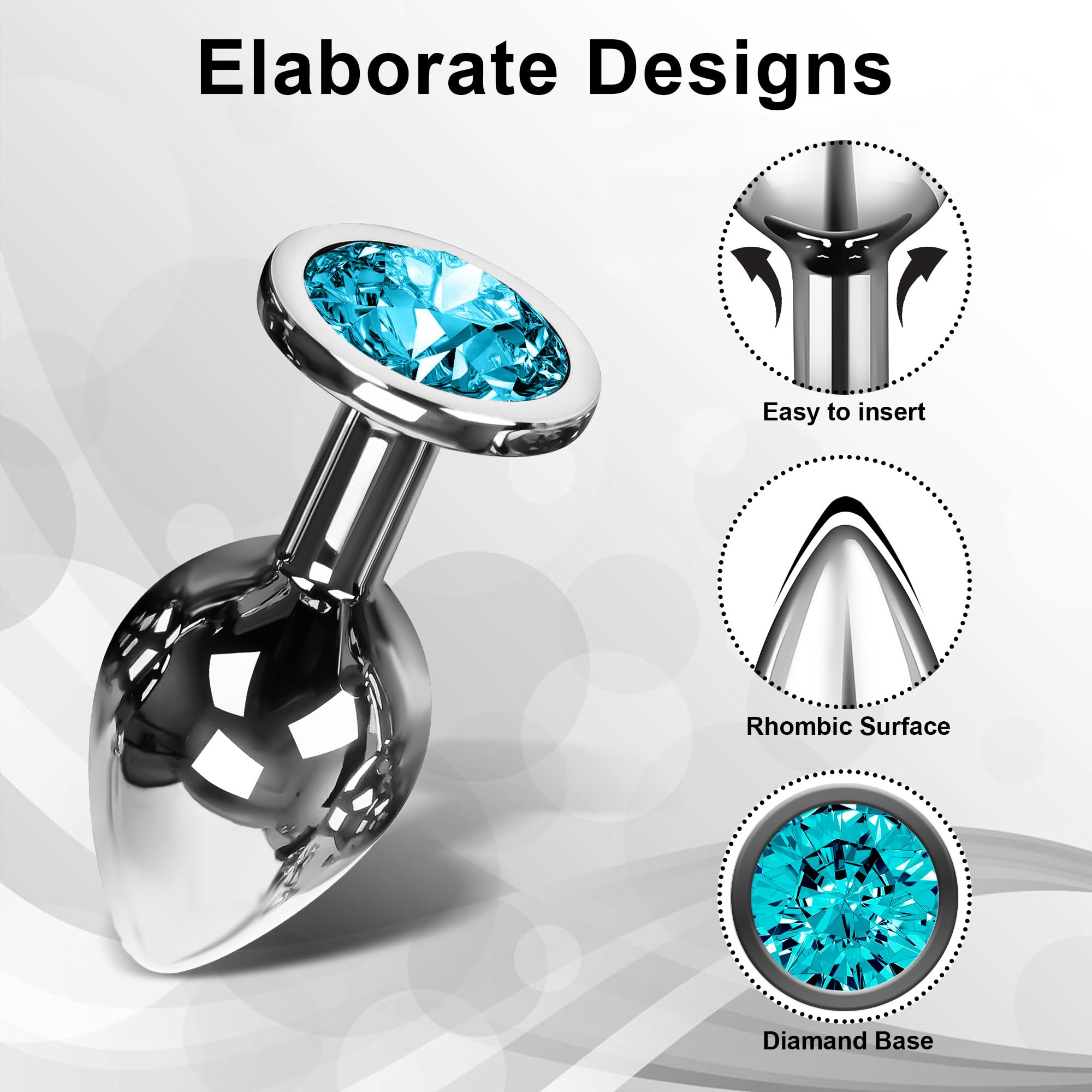 COWINOE 3-Piece Beginner Anal Plug Set - Silver Jeweled Butt Plugs for Anal Training & G-Spot Stimulation | Unisex Adult Sex Toy for Men, Women & Couples | Perfect for Beginners, Solo Play & Couples Intimacy