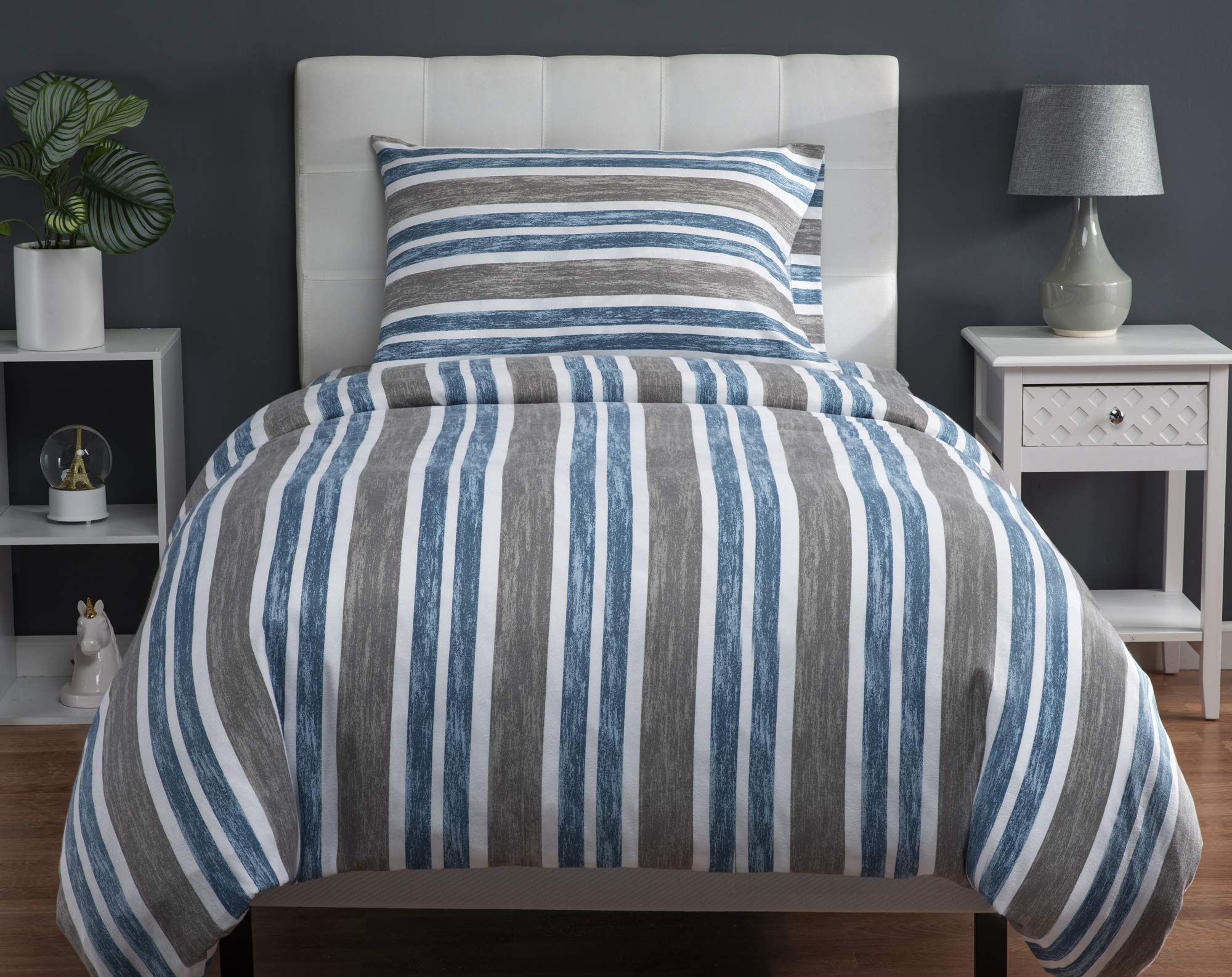 XLNT Twin Size Duvet Cover Set - 3 Piece Soft Cotton Blend Bedding with Pillowcase | Machine Washable Cabana Stripe Design | Perfect for Guest Rooms, Dorms & Vacation Homes