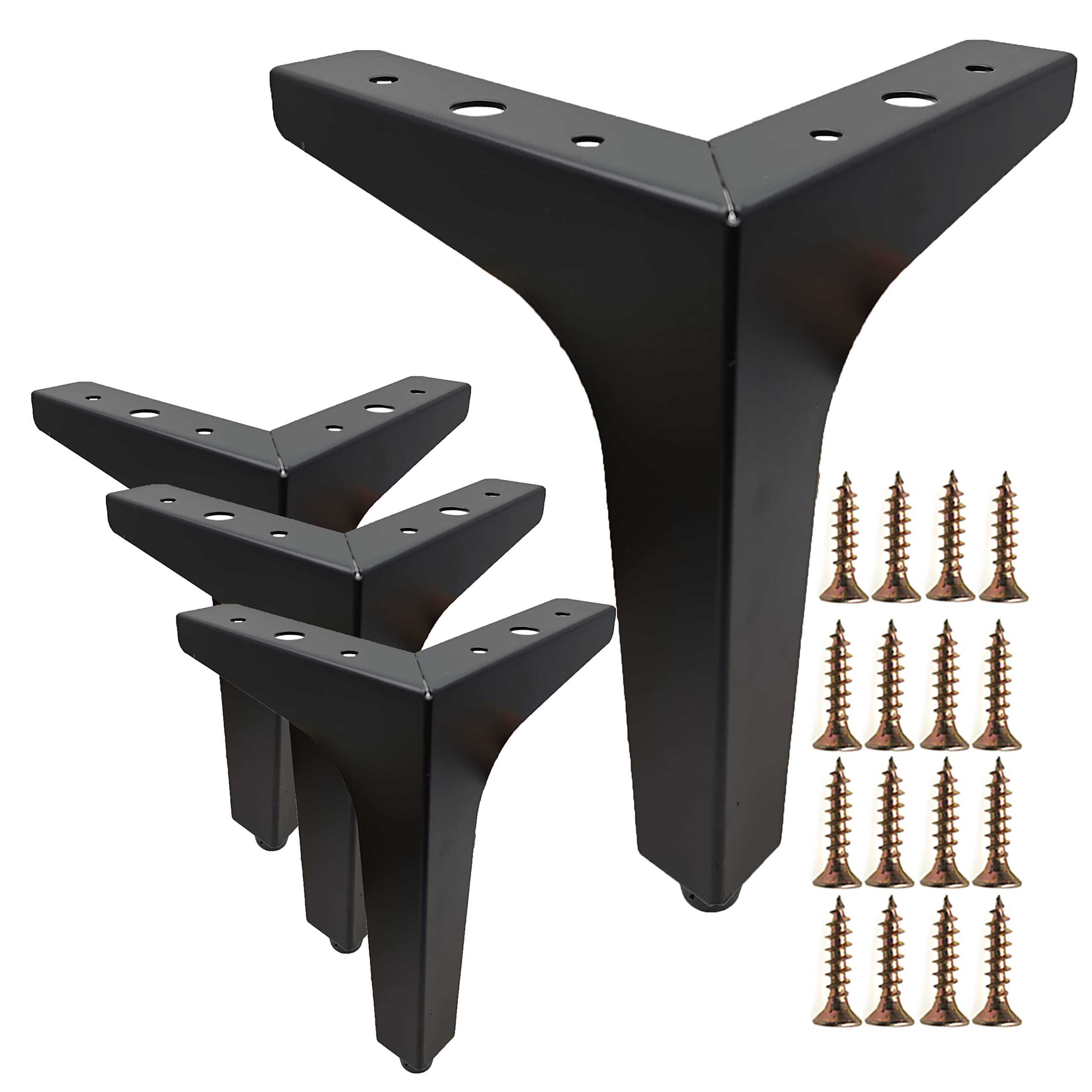6.7 Inch (17cm) Metal Furniture Legs Set of 4 - Modern Triangle Feet in Matte Black for Sofa, Cabinet, Cupboard, Couch, Chair & Ottoman - Perfect for Living Room, Bedroom & Office Furniture Upgrade