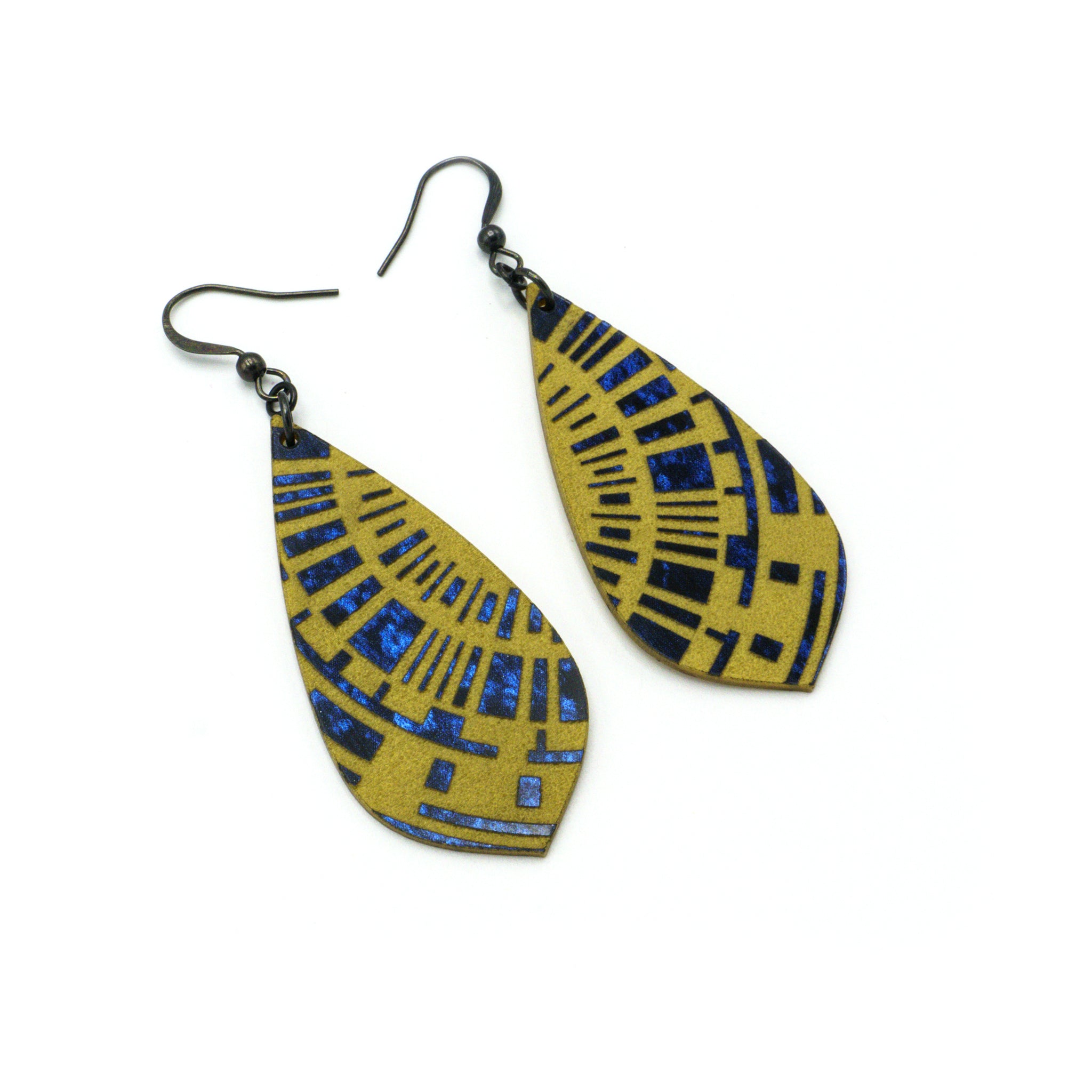Celestial Blue and Gold Acrylic Earrings | Gem Point 04R | Elegant Statement Jewelry for Parties, Weddings & Everyday Wear