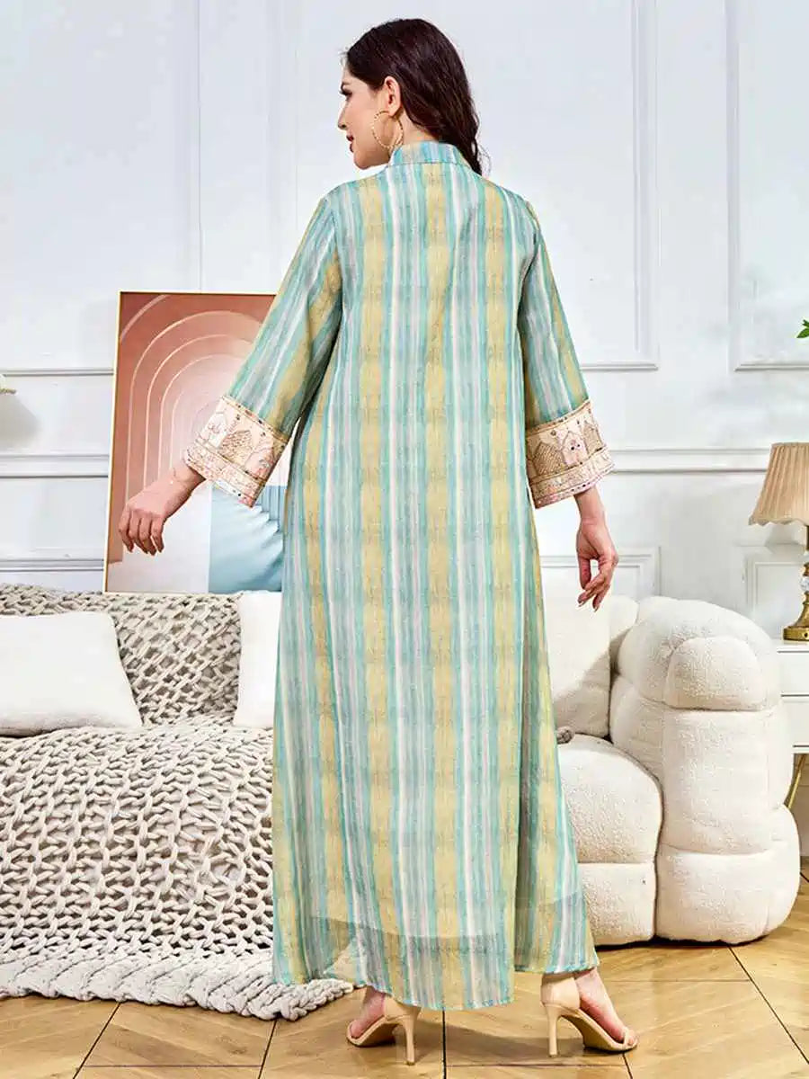 Elegant Eid Sequins Embroidered Caftan Dress for Women - Perfect for Parties, Weddings & Special Occasions