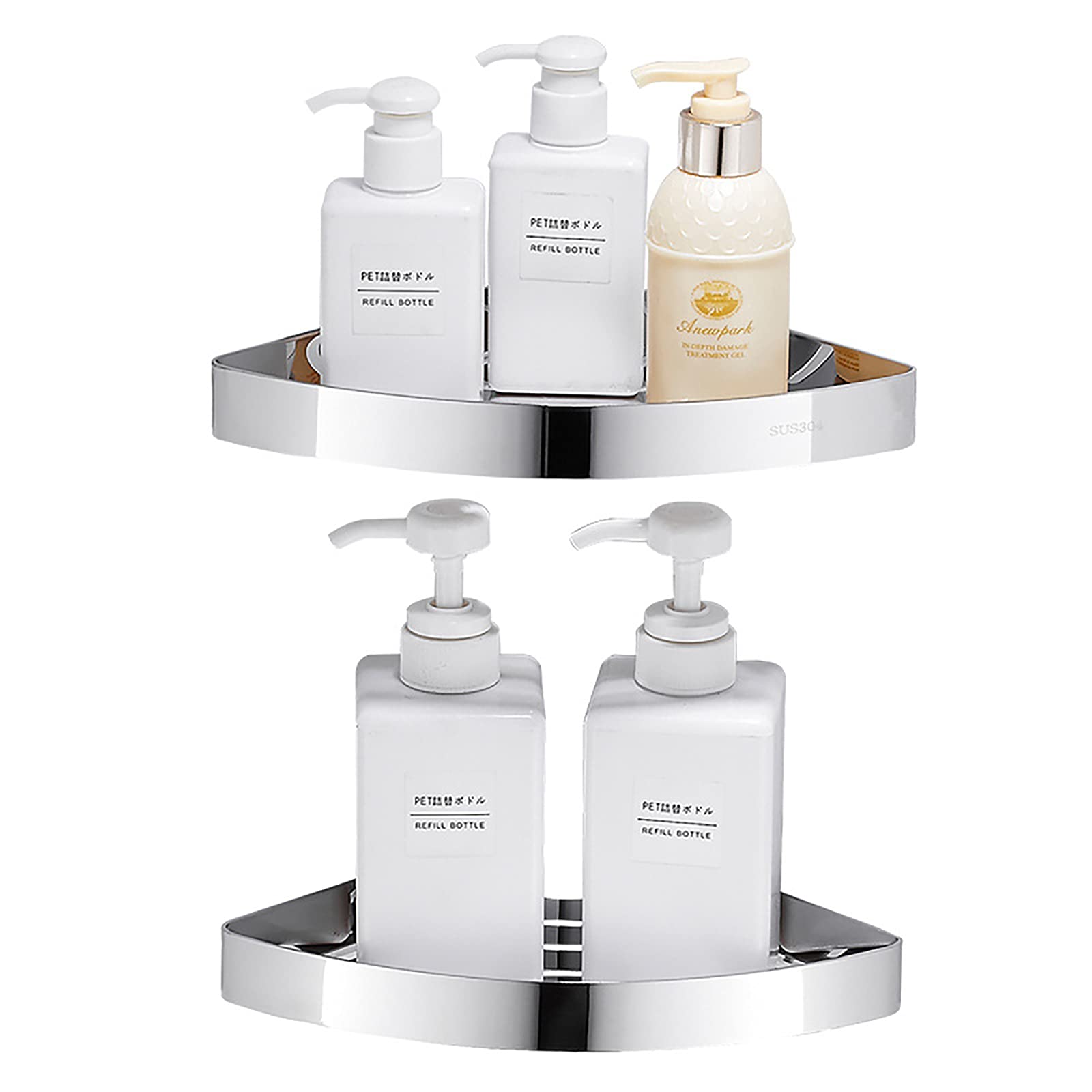 Rustproof Shower Caddy Basket - 2 Pack SUS304 Stainless Steel Bathroom Organizer with Adhesive Mount - No Drilling Corner Shelf for Shower, Kitchen & Toilet Storage - Perfect for Small Spaces & Rental Homes (Silver)