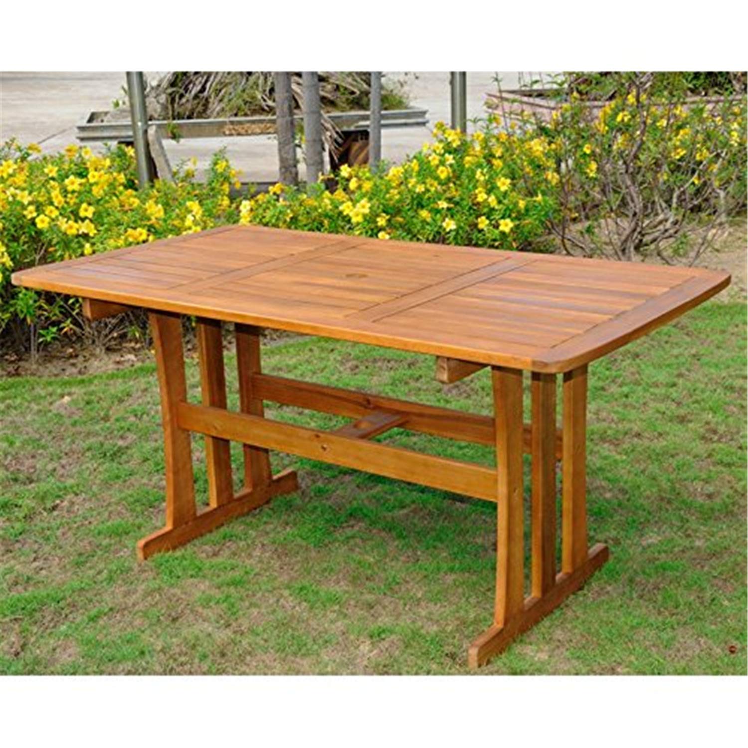 Acacia Wood Rectangular Dining Table - Solid Wood Farmhouse Style Dining Table for Kitchen, Dining Room & Outdoor Patio - International Caravan Furniture
