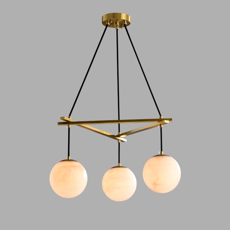 Modern Round Ball Chandelier - Alabaster Glass Ceiling Light Fixture for Dining Room, Living Room & Bedroom Lighting Decor