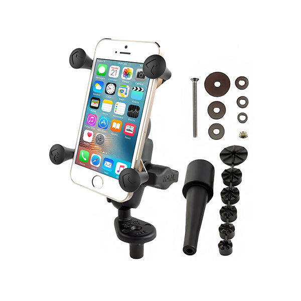 RAM Fork Stem Mount with Double Socket Arm & Universal X-Grip Phone Holder - Compatible with Motorcycles, Bikes & ATVs - Secure Phone Mount for GPS Navigation & Hands-Free Riding (RAM B-176-A-UN7U)