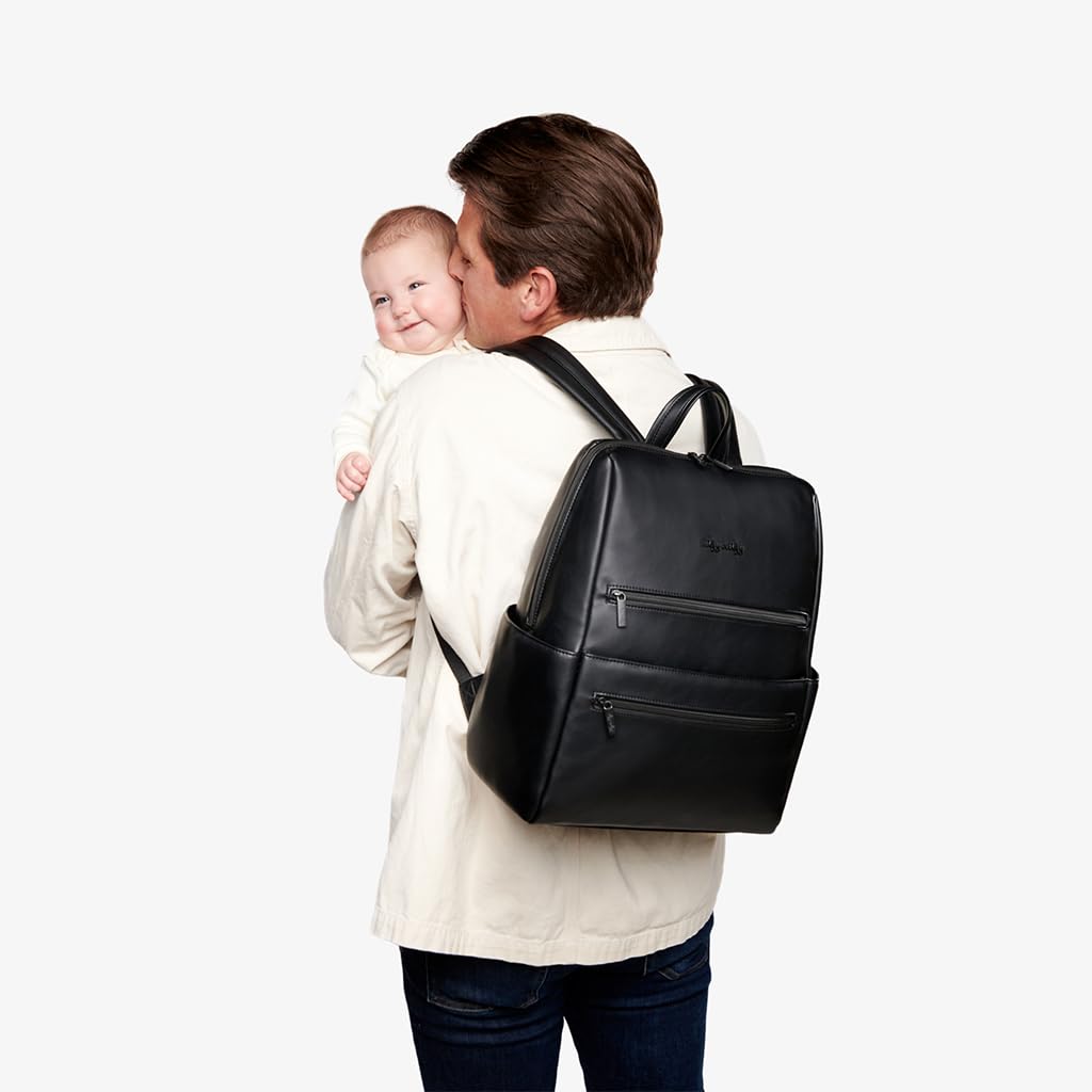 Itzy Ritzy Eras Diaper Bag Backpack for Men - Large Capacity Neutral Design Baby Bag with 15 Pockets, Changing Pad & Stroller Straps | Perfect for Dads On-The-Go, Travel & Everyday Use | Black