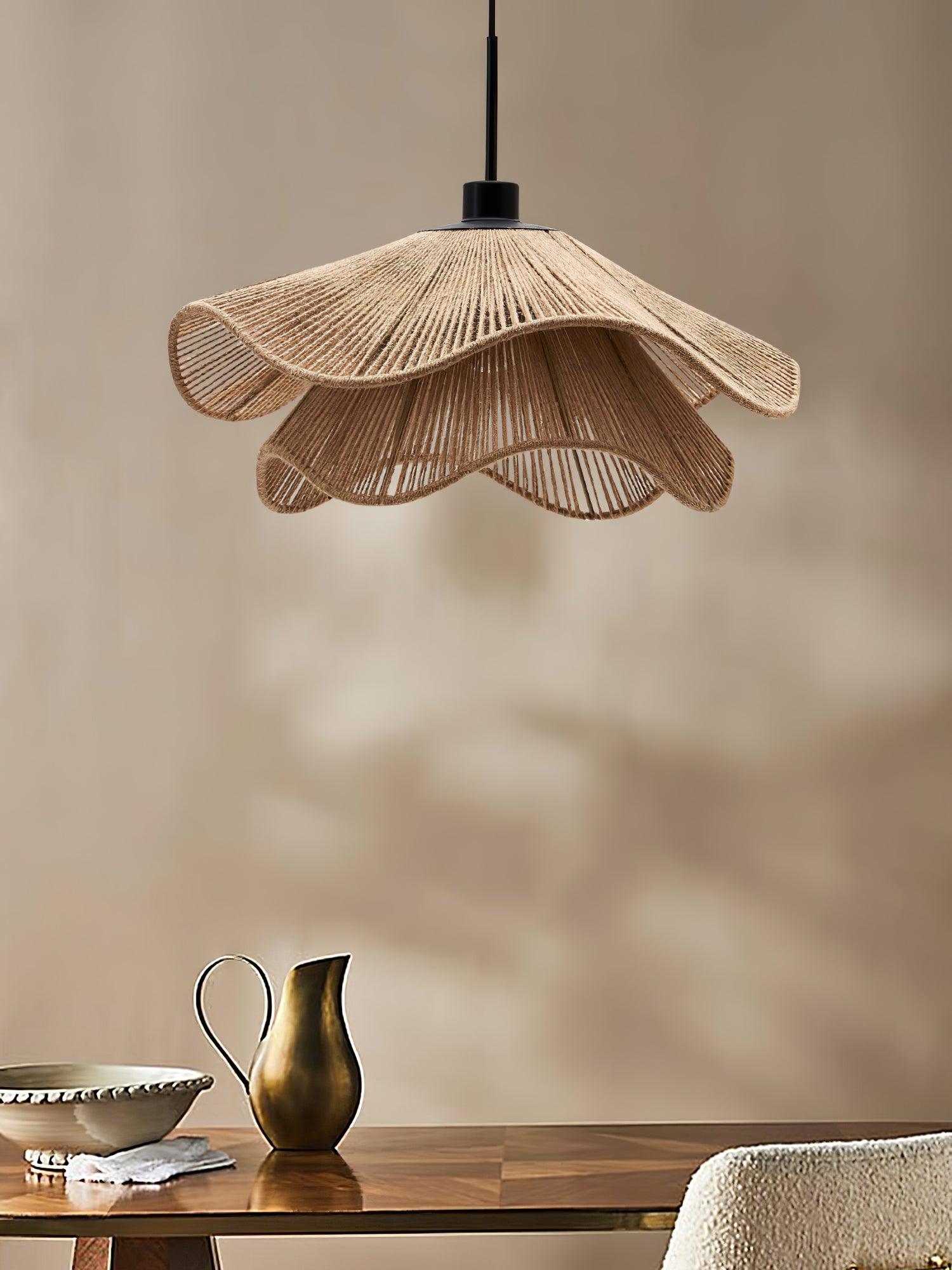 Handmade Straw Hat Pendant Light - Boho Rattan Hanging Lamp for Bedroom, Living Room & Patio Decor - Natural Woven Chandelier for Farmhouse, Beach House & Tropical Home Decor