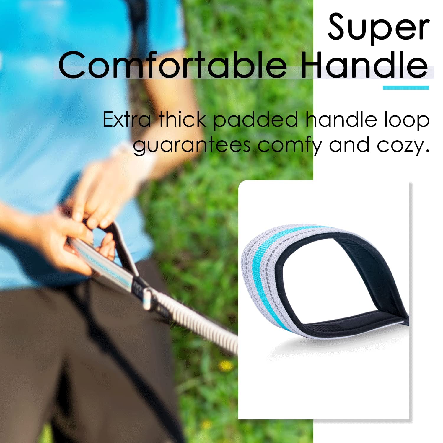 ThinkPet Heavy Duty Double Handle Dog Leash - No Pull Bungee Reflective Lead with Comfortable Padded Handles & Car Seatbelt Clip for Medium to Large Dogs - Perfect for Training, Walking, Jogging and Outdoor Adventures (Grey)