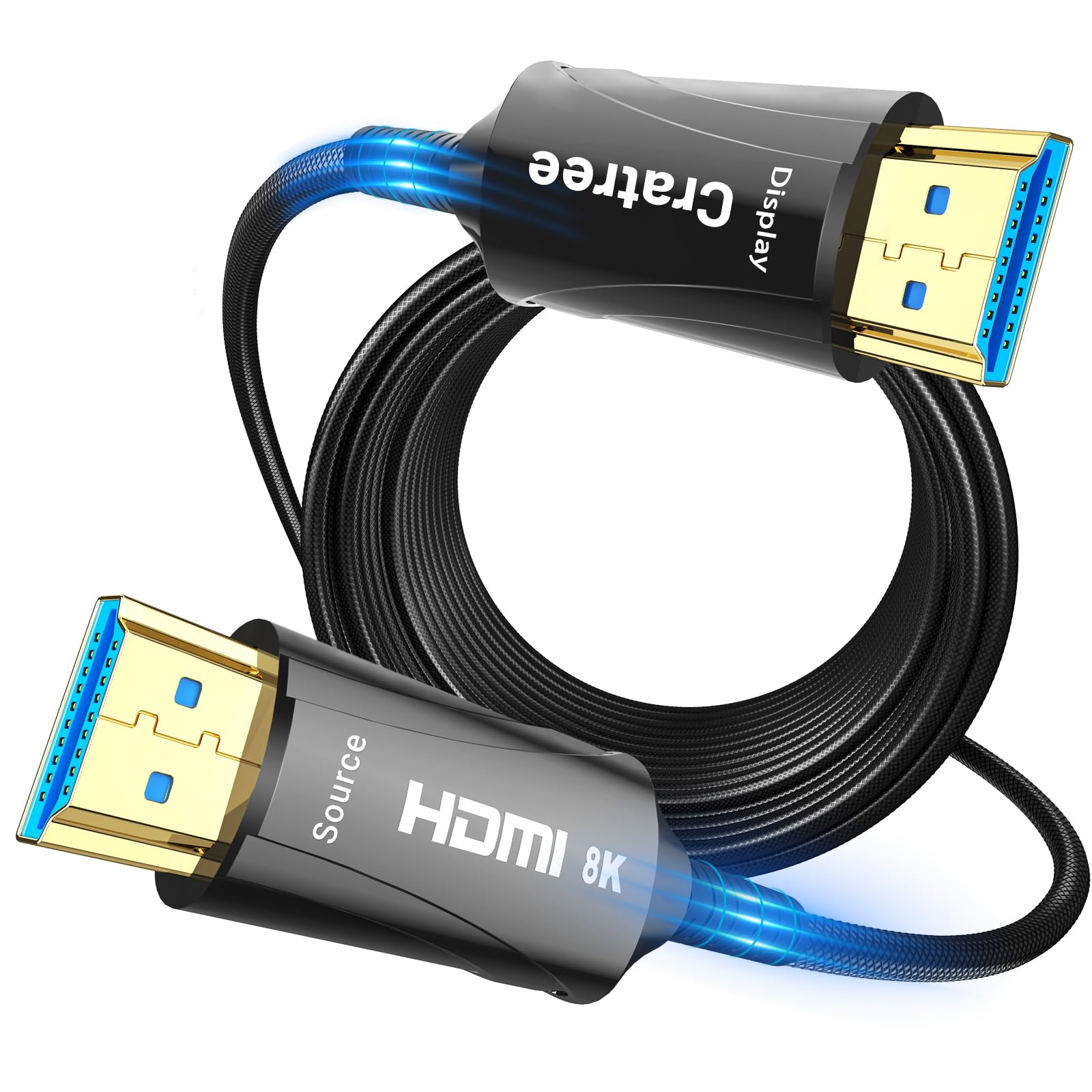 Cratree 8K Fiber Optic HDMI Cable 45M - Ultra High Speed HDMI 2.1 Cable 48Gbps, CL2 in-Wall Rated, Supports 8K@60Hz & 4K@120Hz, HDCP 2.2/2.3, HDR10 - Compatible with HDTV, Xbox, Blu-ray, Monitor, Laptop, Projector - Perfect for Home Theater & Gaming Setup