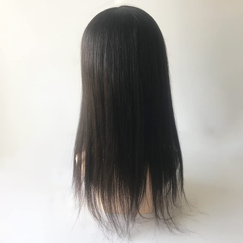 Black Brown Human Hair Topper for Women - 5x5 Inch Silk Base Crown Toupee with PU Edge & 4 Clips (18 Inch, Natural Color) - Thinning Hair Solution for Daily Wear & Special Occasions