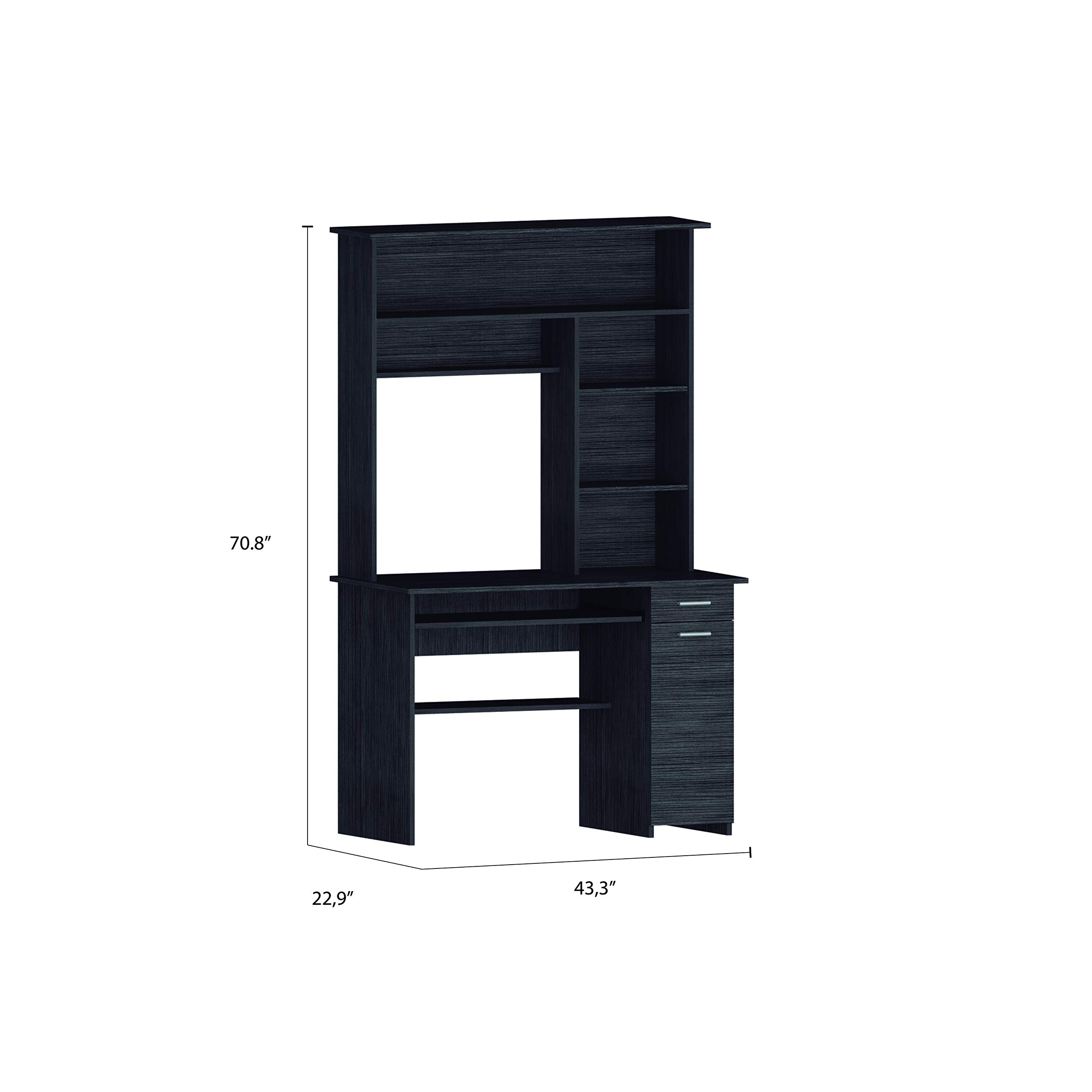 Weston 180 Two Computer Desk with Hutch - Retractable Keyboard Tray, Storage Drawer, CPU Stand & 6 Open Shelves in Smokey Oak Finish | Perfect for Home Office, Gaming Setup & Small Workspace