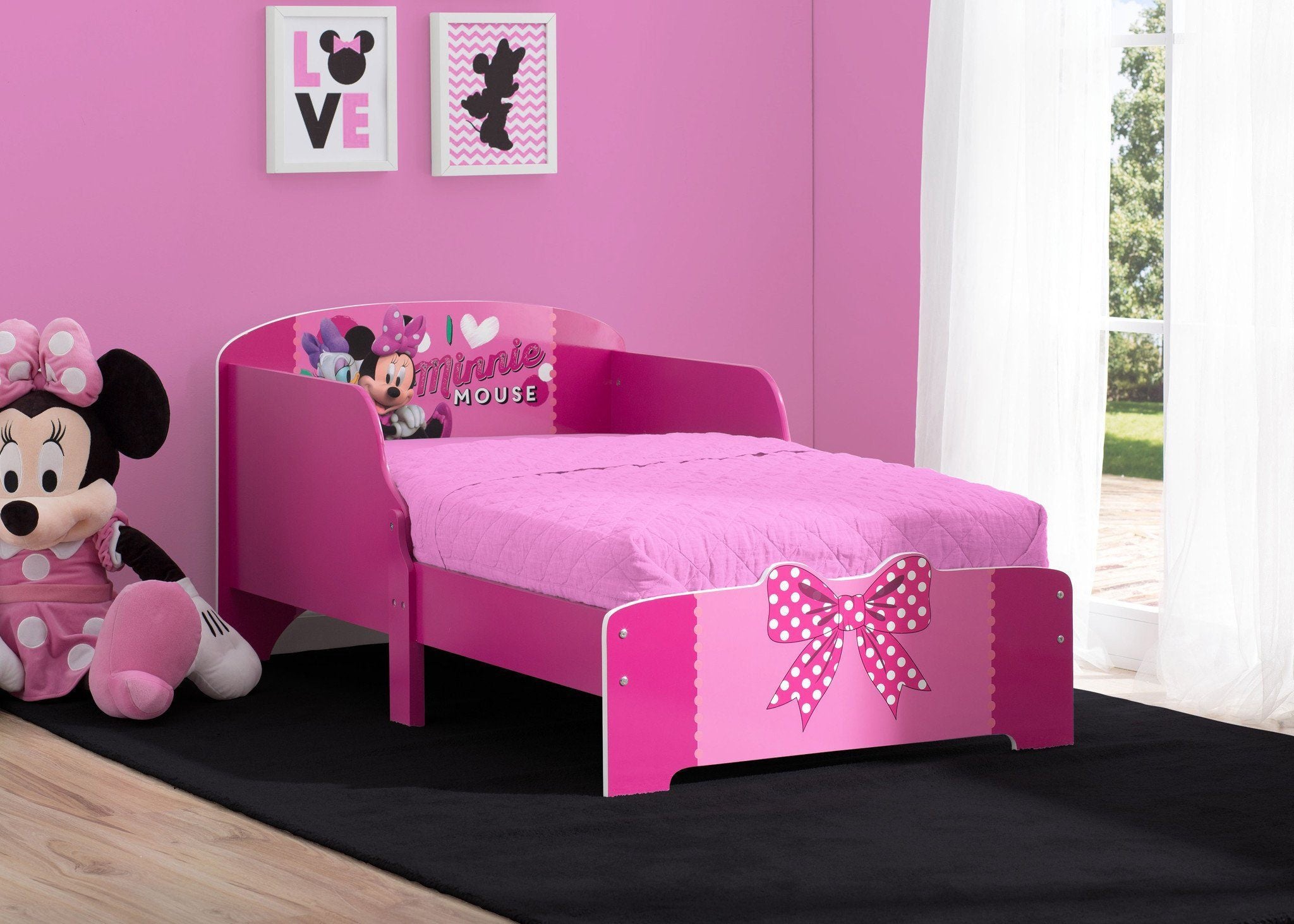 Minnie Mouse Wood Toddler Bed for Girls - Disney Princess Themed Kids Furniture - Perfect for Nursery, Bedroom & Daycare Decor