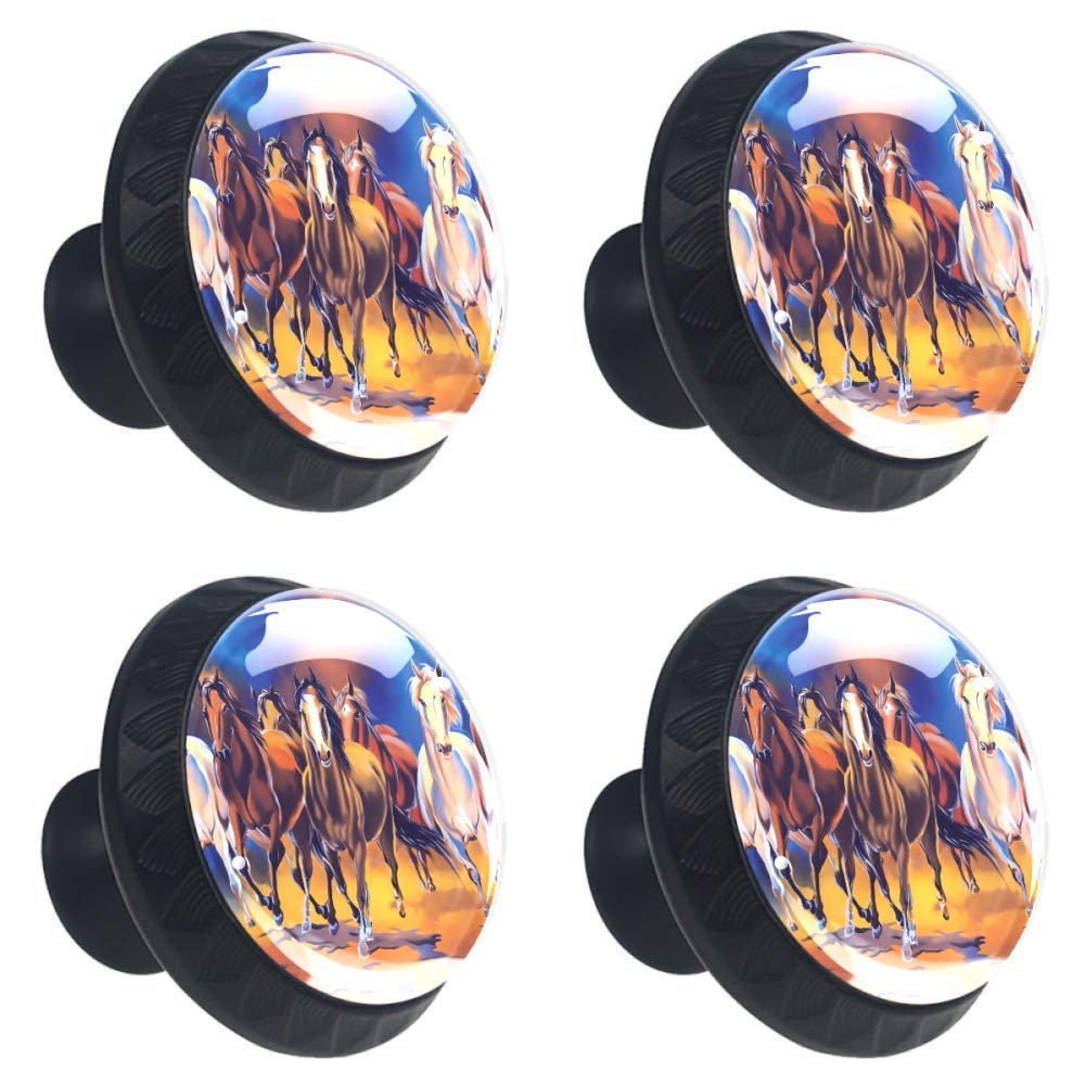 Seven Galloping Horse Painting Cabinet Knobs - Vintage Drawer Handles with Screws for Home Office, Wardrobe, Cupboard & Dresser Door - Perfect for Farmhouse, Rustic & Antique Style Decor