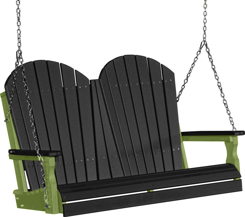 LuxCraft 4ft Black Adirondack Porch Swing - Recycled Plastic Outdoor Furniture for Patio, Garden & Backyard Relaxation
