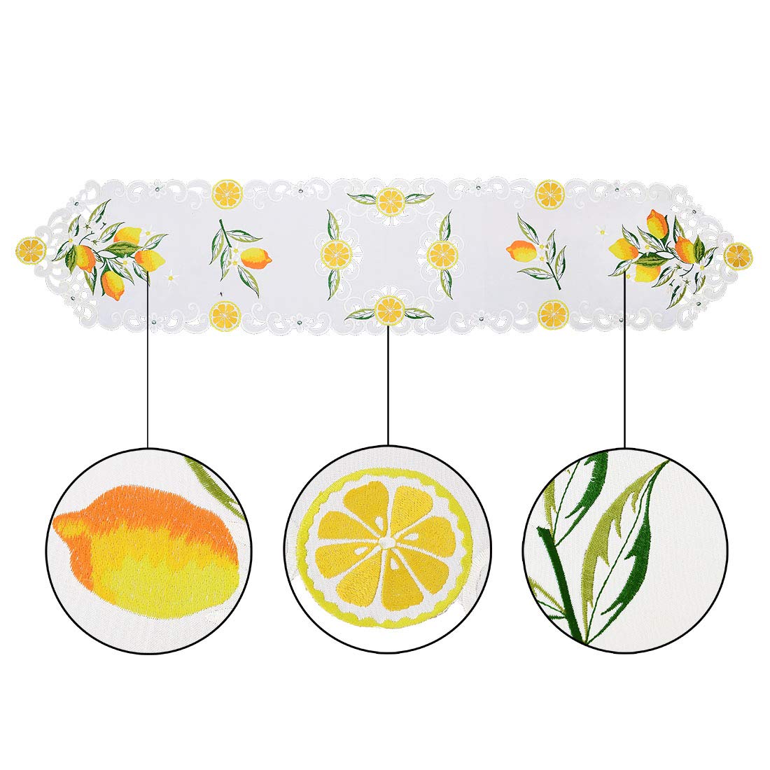 Simhomsen Small Embroidered Lemon Table Runners and Doilies - 14×34 Inch Spring Summer Table Decor - Perfect for Kitchen, Dining Room, and Outdoor Party Decorations