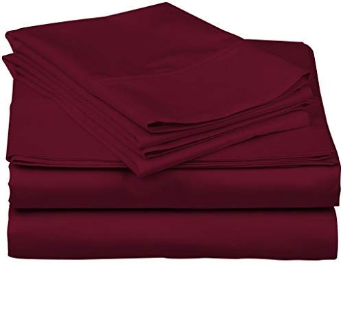 800 Thread Count 100% Cotton Split Queen Sheet Set - Burgundy - Deep Pocket Fits Up to 24'' for Adjustable Beds | Ultra Soft Bedding for Comfortable Sleep & Luxury Hotel Feel