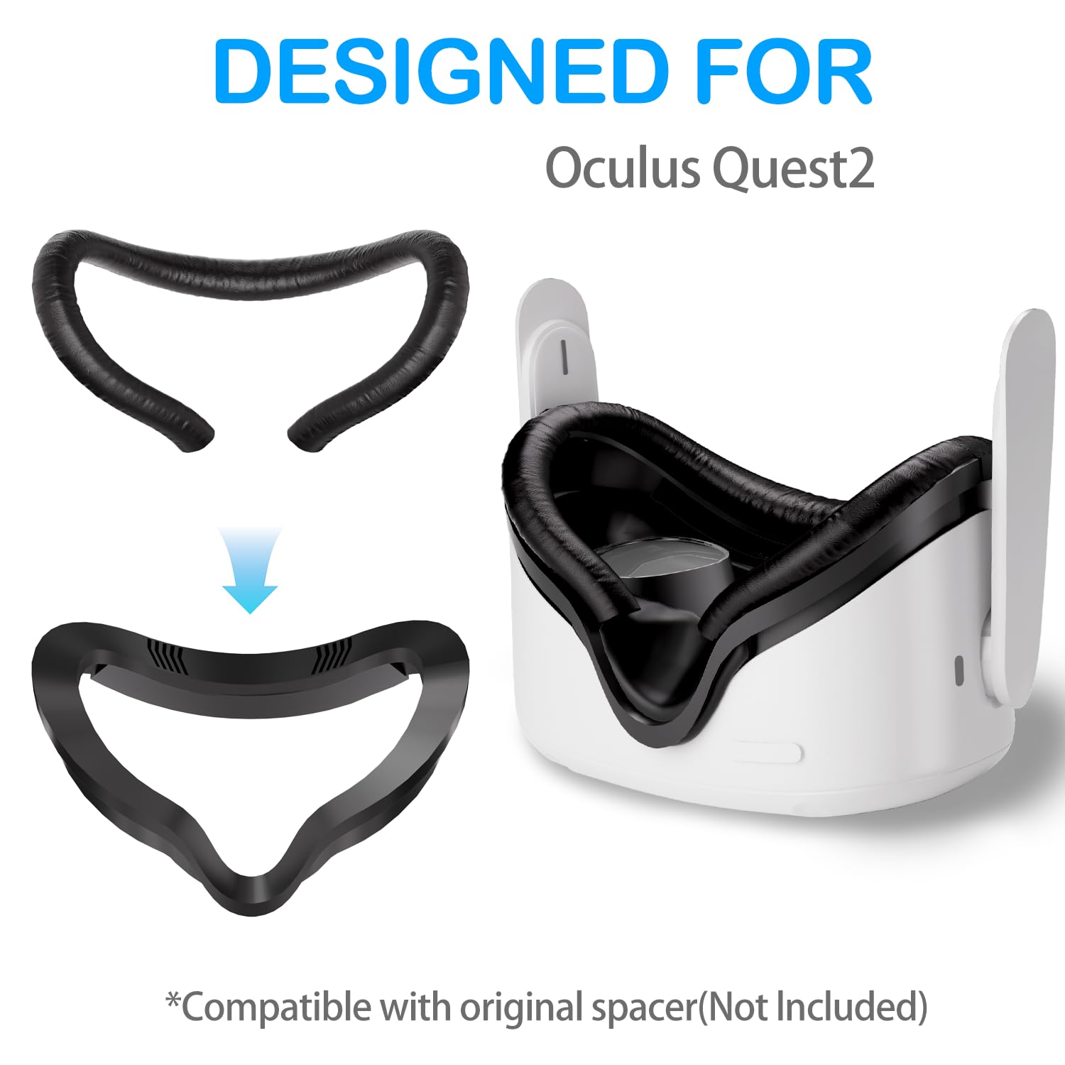 Oculus Quest 2 Face Pad Replacement - VR Accessories for Meta Quest 2 - Comfortable & Breathable Foam Cushion - Compatible with Oculus Quest 2 Original Spacer - Perfect for Gaming, Fitness & Virtual Reality Experiences
