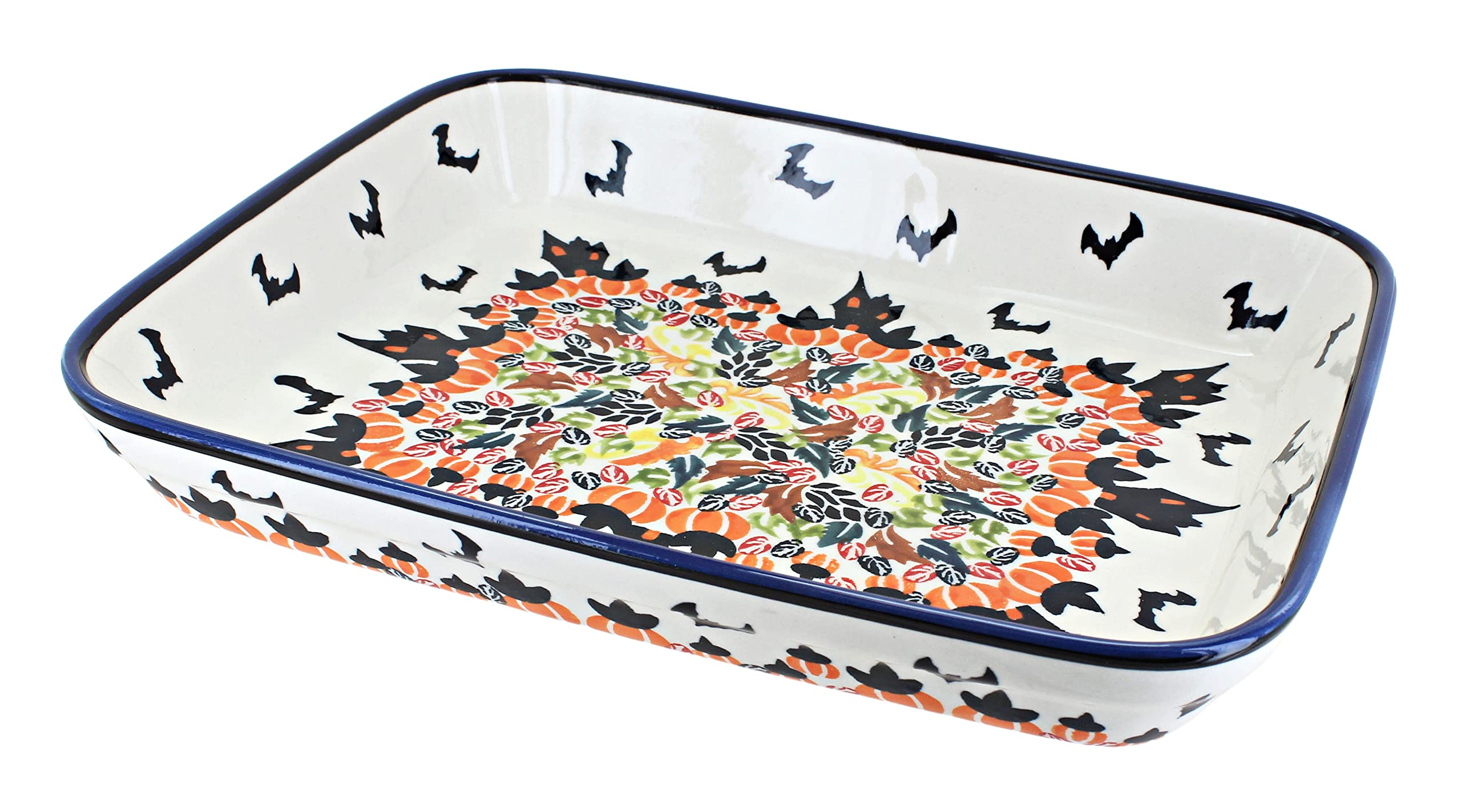 Blue Rose Polish Pottery Haunted House Large Rectangular Baker - Halloween Baking Dish for Casseroles, Bread & Seasonal Treats