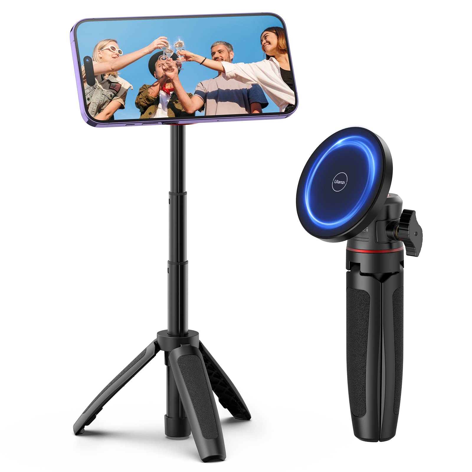 ULANZI Magnetic Phone Tripod Stand with 360° Ball Head - Portable Extendable Selfie Stick & Grip Compatible with iPhone 16/15/14/13/12 & MagSafe Cases | Perfect for Vlogging, Travel, Live Streaming & Hands-Free Video Calls