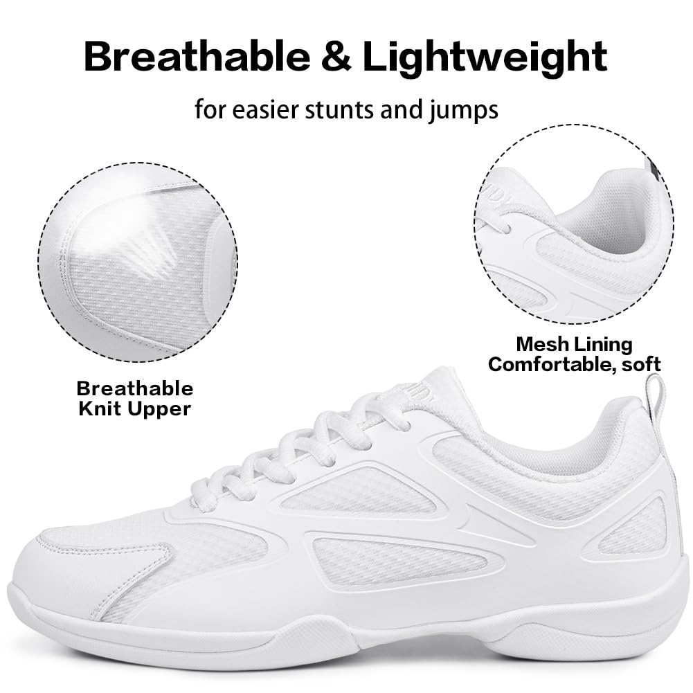 CADIDL Women's White Cheerleading Shoes - Lightweight Dance Shoes for Cheer, Pom, Dance Team & Gymnastics - Perfect for Competitions, Performances & Practice