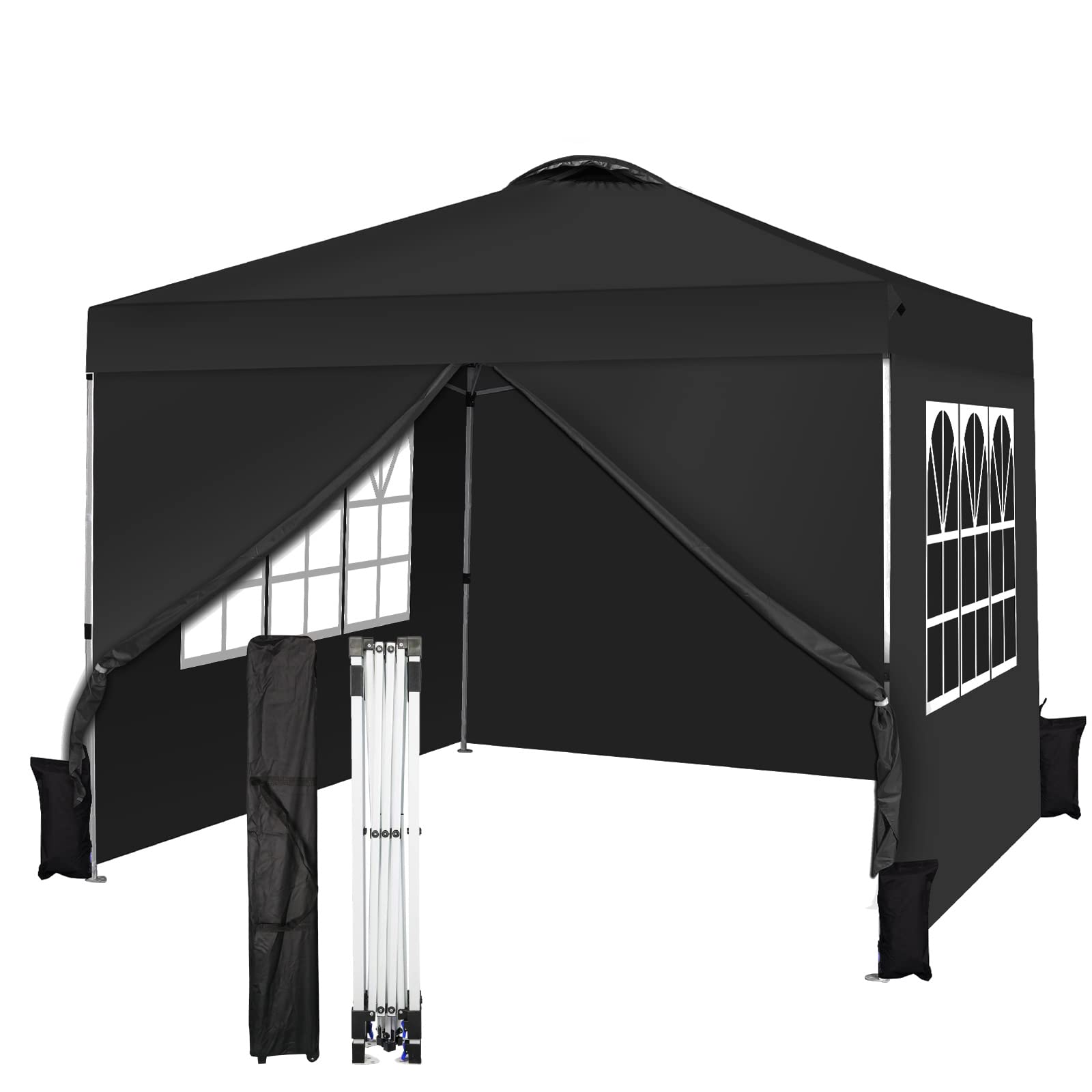 10'x10' Heavy Duty Pop Up Canopy Tent with Sidewalls & 2 Windows - Instant Outdoor Shelter with Wheeled Carry Bag - Easy Setup Folding Canopy for Parties, Weddings, Camping, Beach & Backyard Events