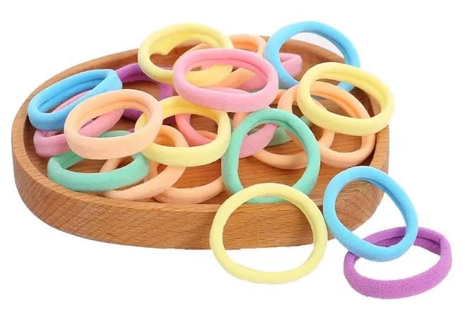 AKSUTI 100-Pack Seamless Elastic Hair Ties for Women - Soft Thick Cotton Ponytail Holders, No-Slip Candy Color Hair Bands (Multicolor) - Perfect for School, Workout, Office & Daily Hair Styling