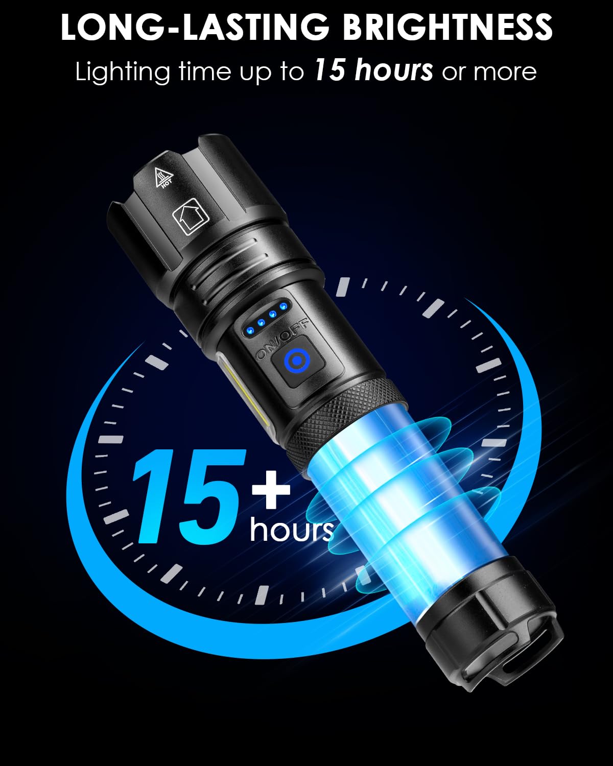 Rechargeable High Lumens Flashlight - 990000 Lumens Ultra Bright LED Flashlight with 15 Hours Runtime, IPX7 Waterproof, 7 Modes for Camping, Hiking, Emergency & Home Use