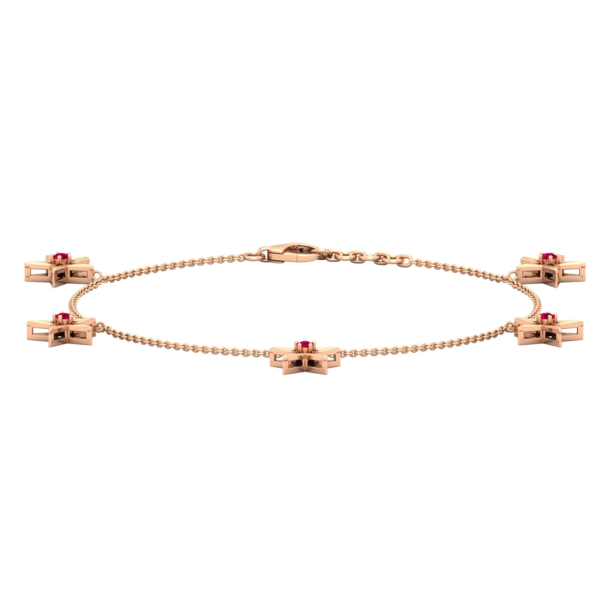 Lab Created Ruby Star Bracelet for Women - 14K Solid Gold Star Chain Charm Bracelet with Dangling Star | Elegant Jewelry Gift for Birthday, Anniversary & Everyday Wear