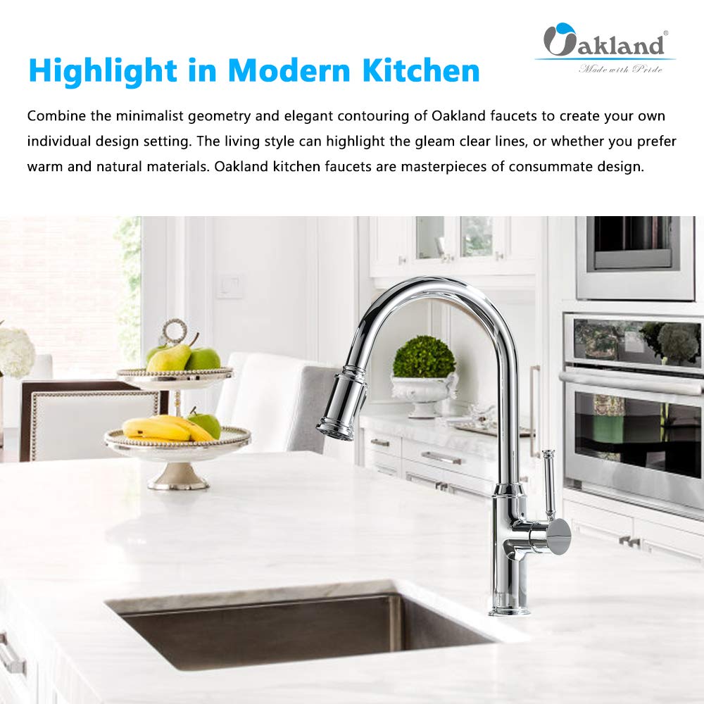 High Arc Single Handle Kitchen Faucet with Pull Down Sprayer - Chrome & Oakland Bronze Finish - Spot Free Brass Faucet for Sink (1 Hole Installation, 2 Spray Modes KSK1124) - Perfect for Modern Kitchens & Food Prep Stations