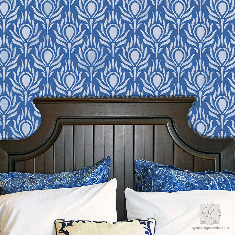 Peacock Feather Wall Stencil - Reusable DIY Home Decor Template for Painting, Murals & Accent Walls - Perfect for Bedrooms, Living Rooms & Nursery Decor