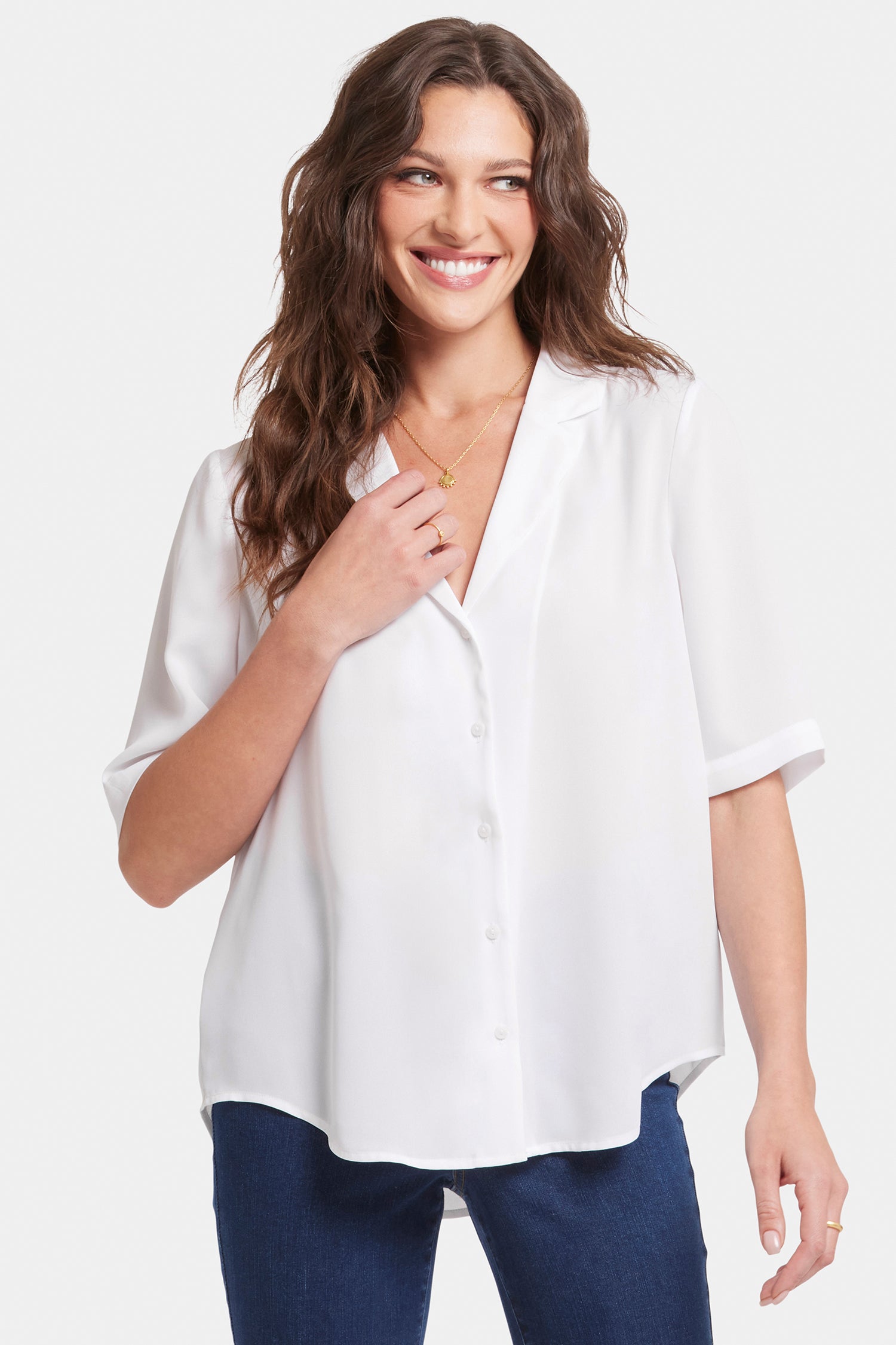 Gabrielle Women's Short Sleeve Blouse in Optic White - Perfect for Office Wear & Casual Outfits