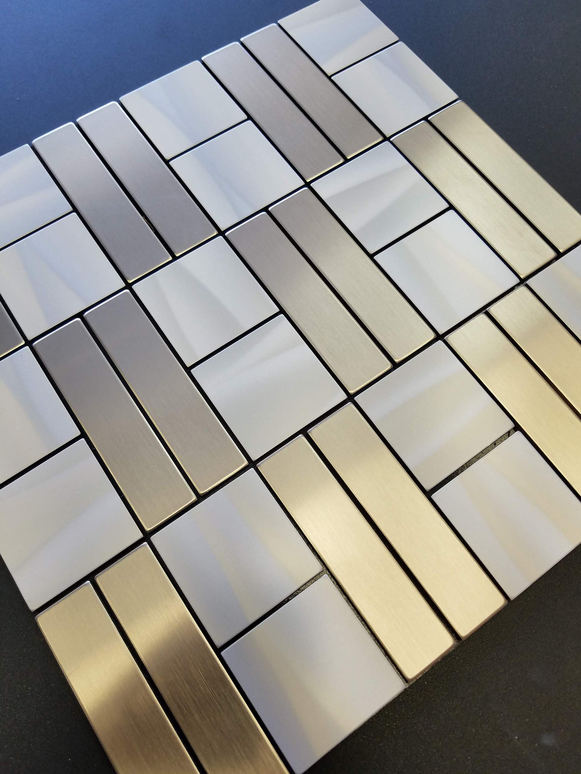 Modern Aluminum Mosaic Tile Peel & Stick - Silver Pearl II Backsplash for Kitchen & Bathroom - Self-Adhesive Wall Tile for Accent Walls, Fireplaces & DIY Home Decor