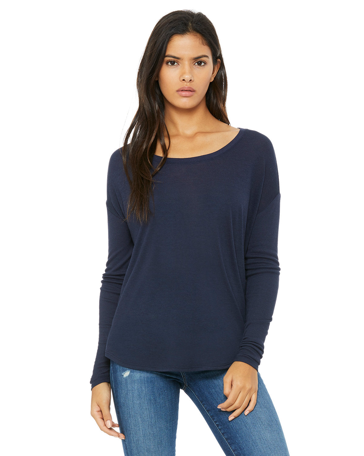 Bella + Canvas 8852 Women's Flowy Long Sleeve T-Shirt | 2x1 Rib Sleeves | Soft & Comfortable Casual Wear for Everyday, Workout & Layering