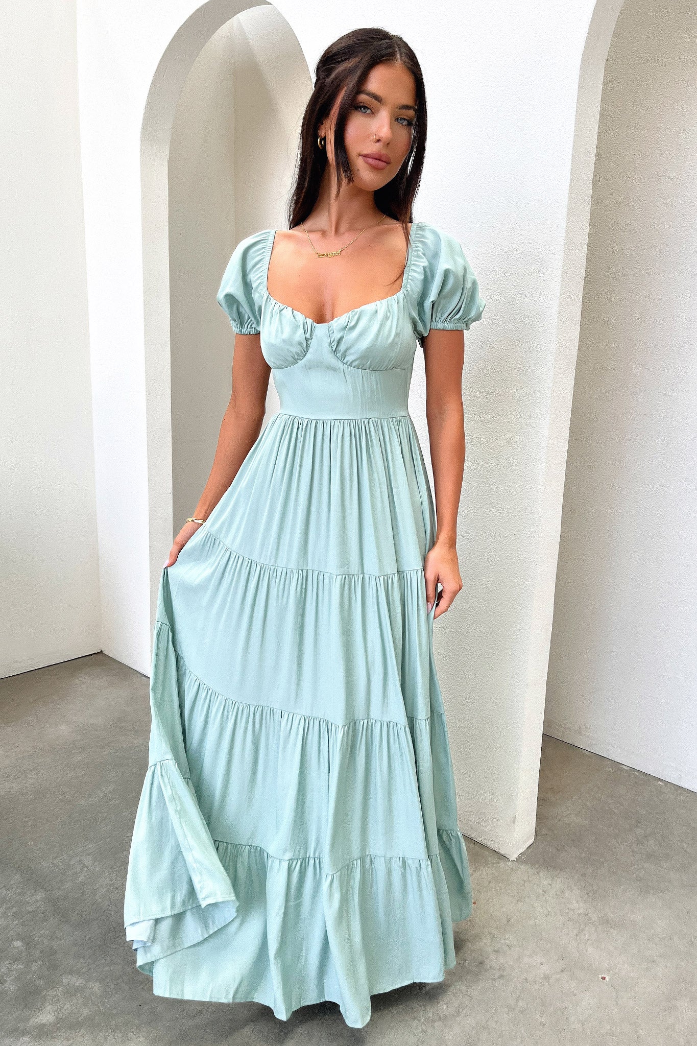 Levona Women's Maxi Dress - Flowy Long Boho Dress with V-Neck & Side Slits, Sage Green - Perfect for Beach Vacations, Summer Outings & Casual Wear